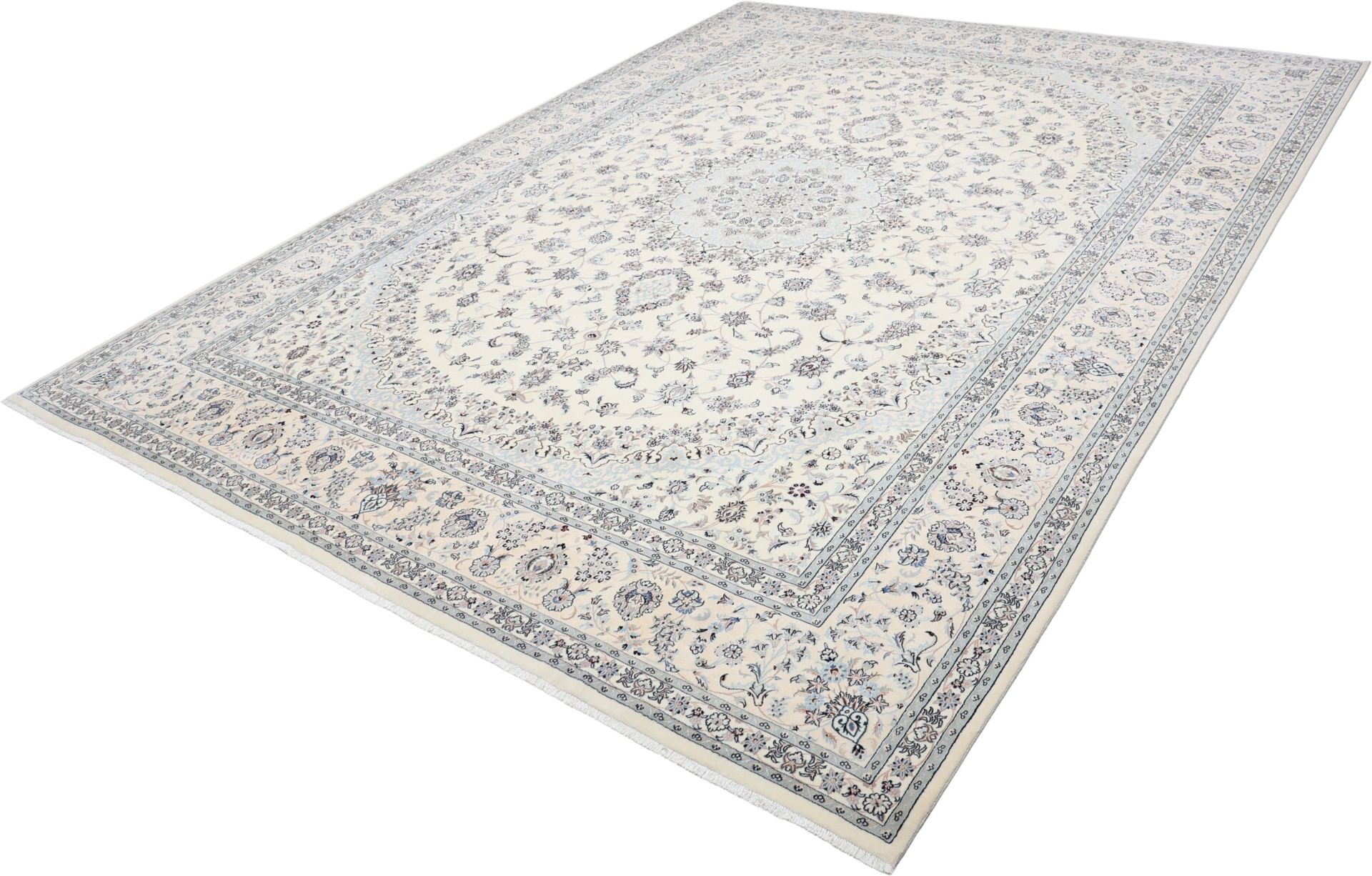 Hand-Knotted Wool & Silk Nain Persian Rug, 300 × 410 cm