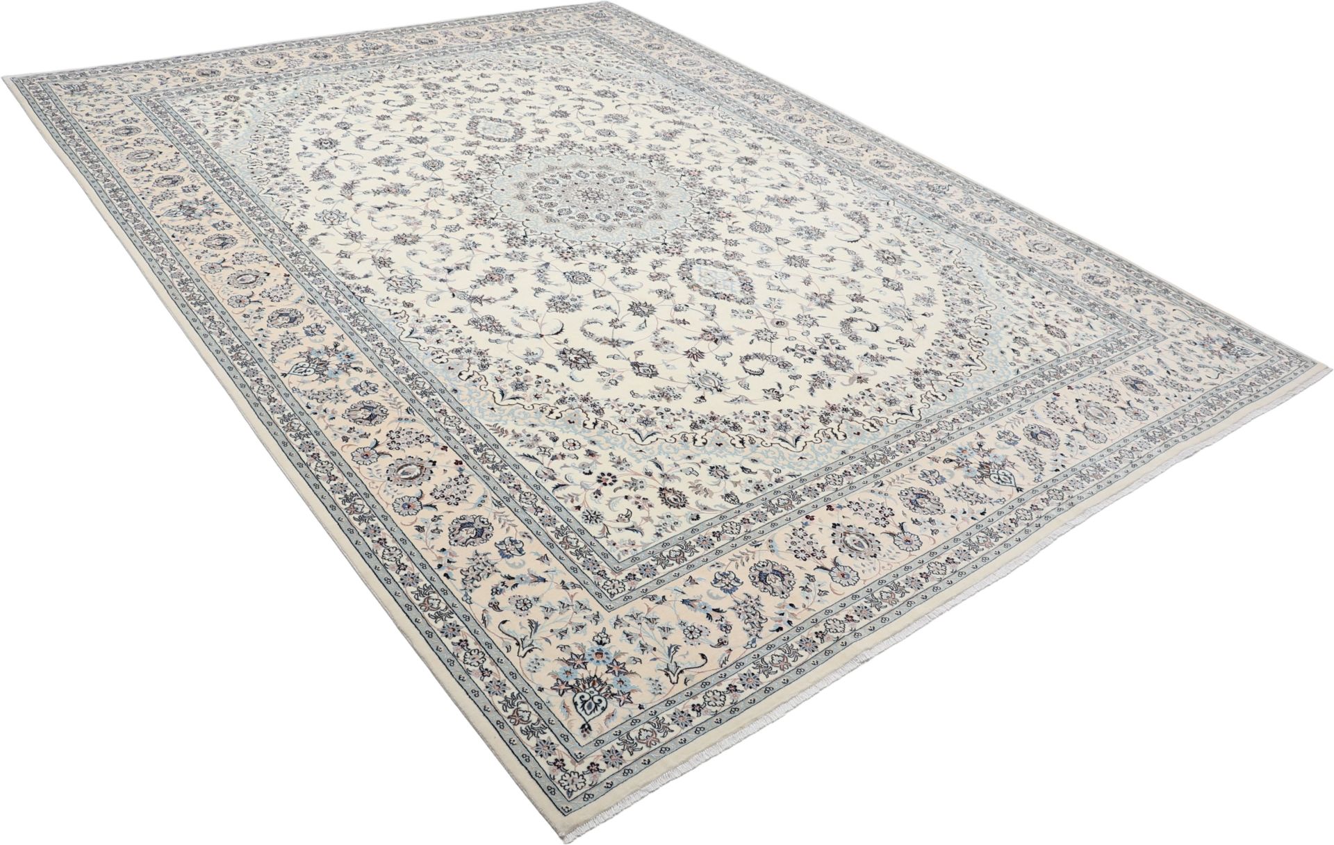 Hand-Knotted Wool & Silk Nain Persian Rug, 300 × 410 cm