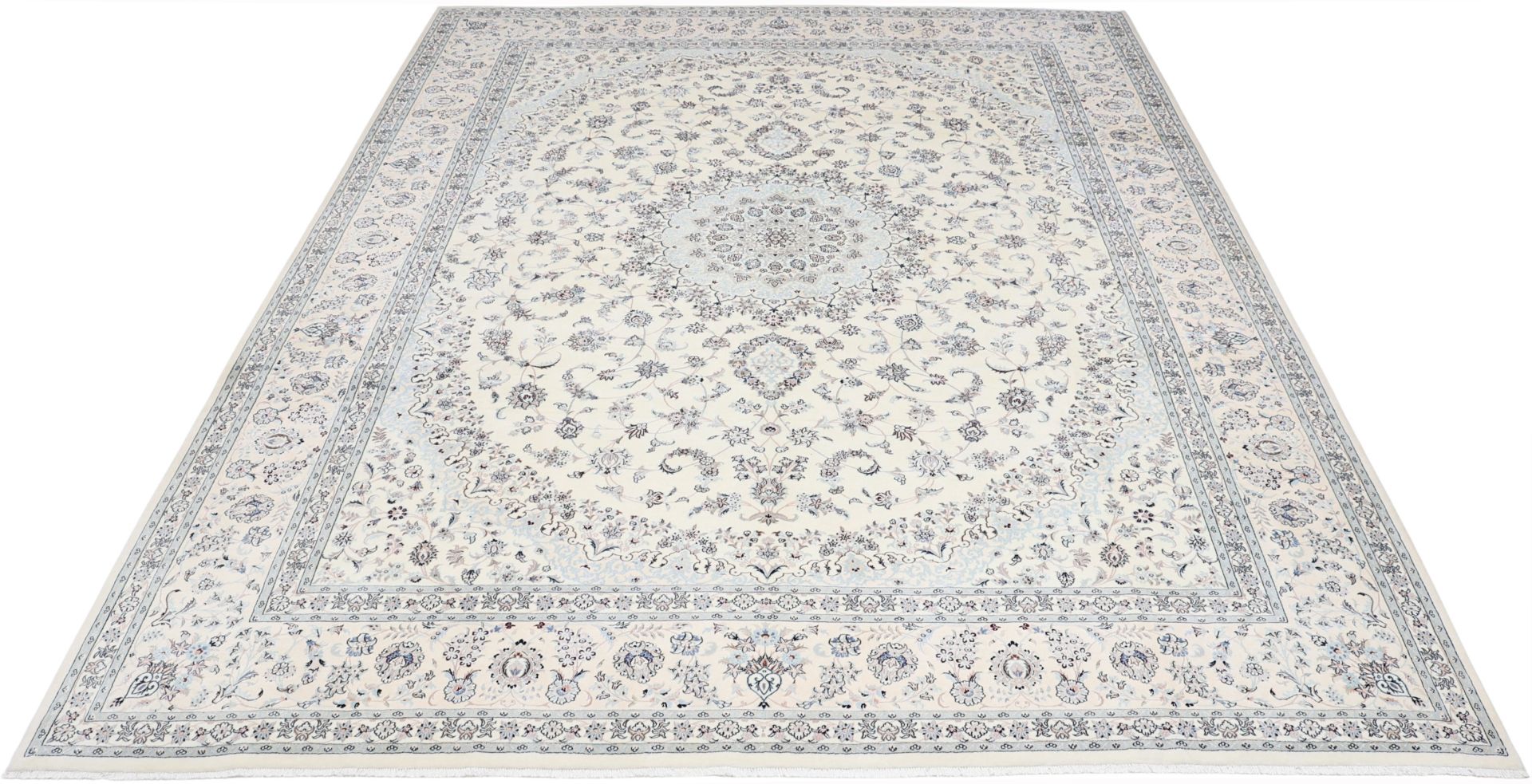 Hand-Knotted Wool & Silk Nain Persian Rug, 300 × 410 cm