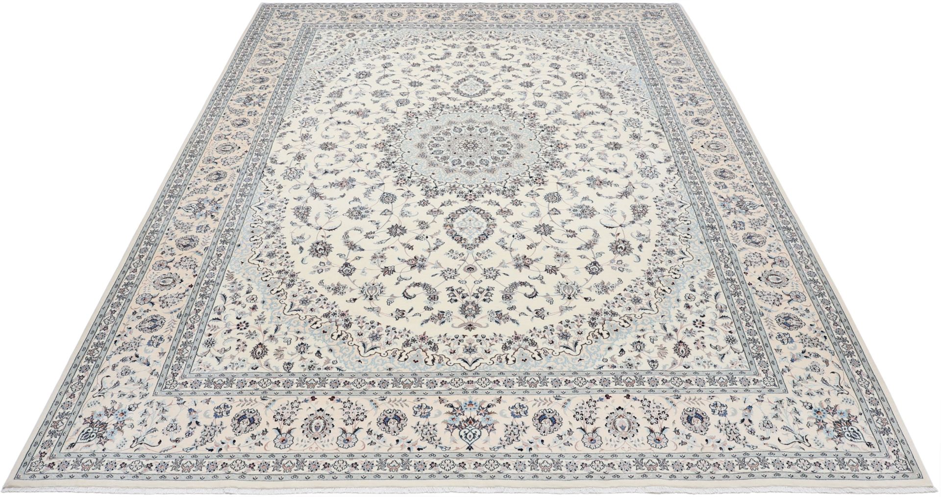 Hand-Knotted Wool & Silk Nain Persian Rug, 300 × 410 cm
