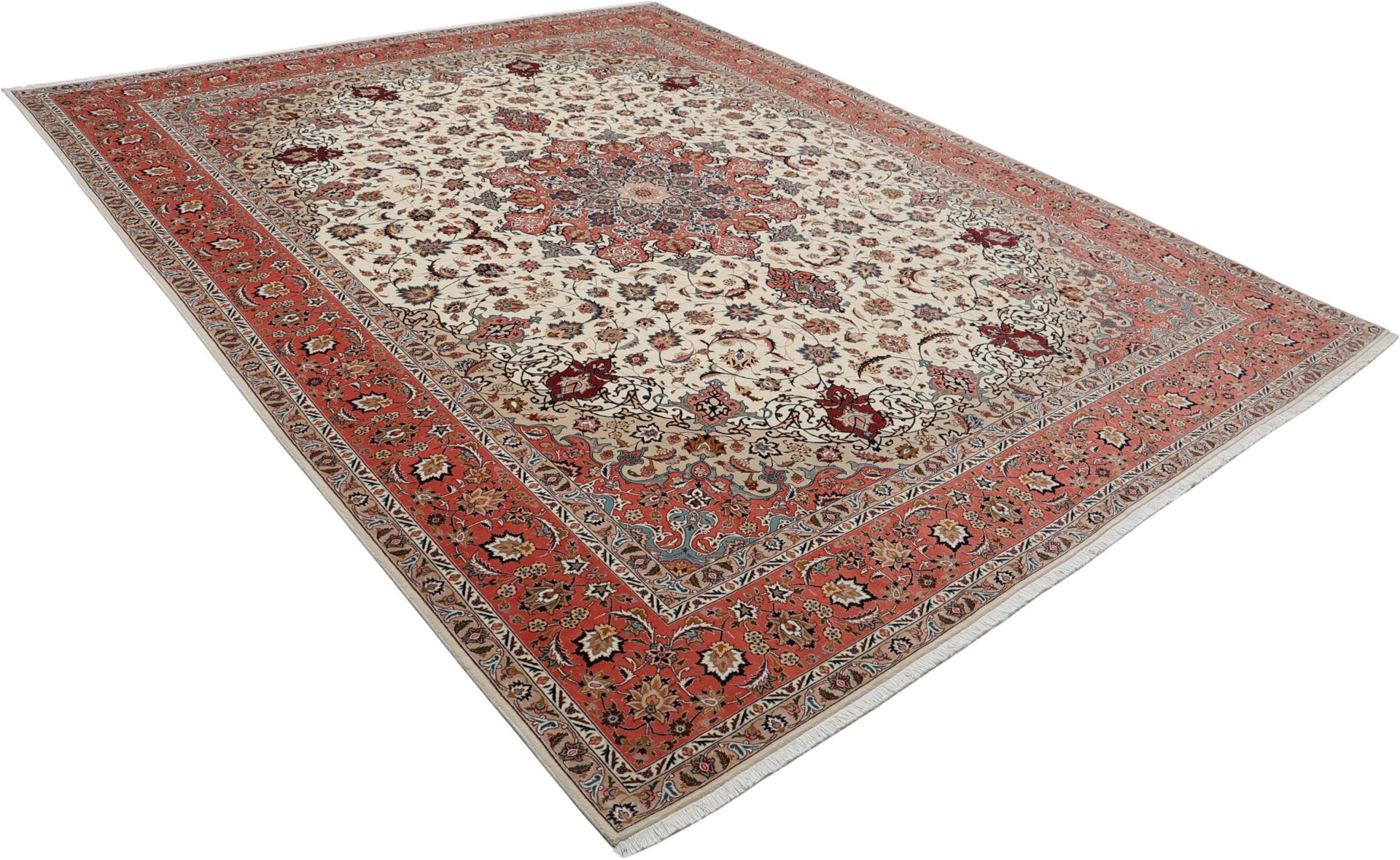 Hand-Knotted Wool & Silk Tabriz Persian Rug, 300 × 380 cm