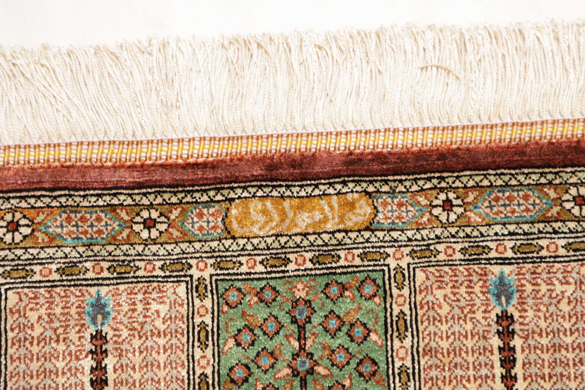 Hand-Knotted Silk Qom Persian Rug, 61 × 89 cm