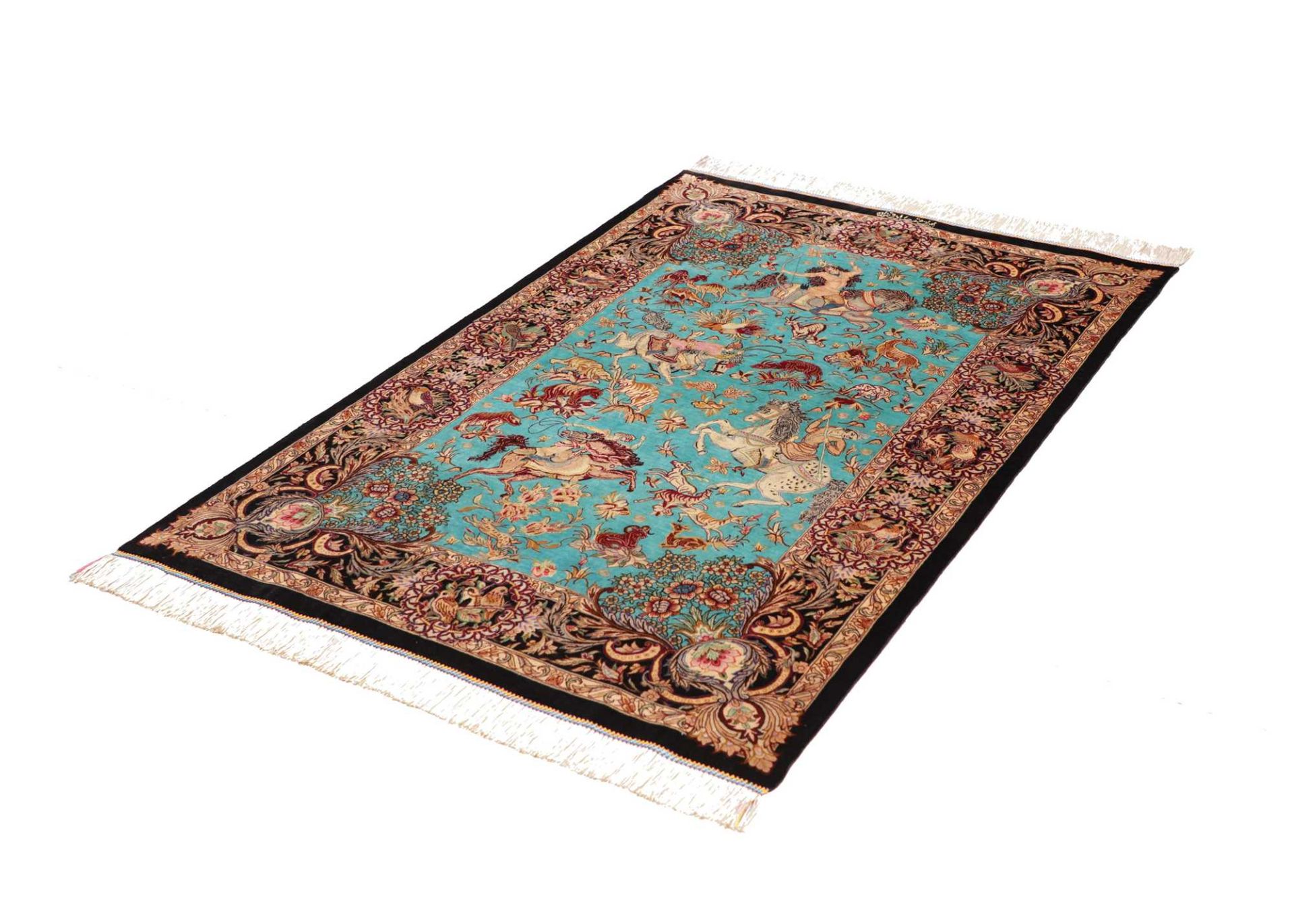 Hand-Knotted Silk Qom Persian Rug, 101 × 144 cm