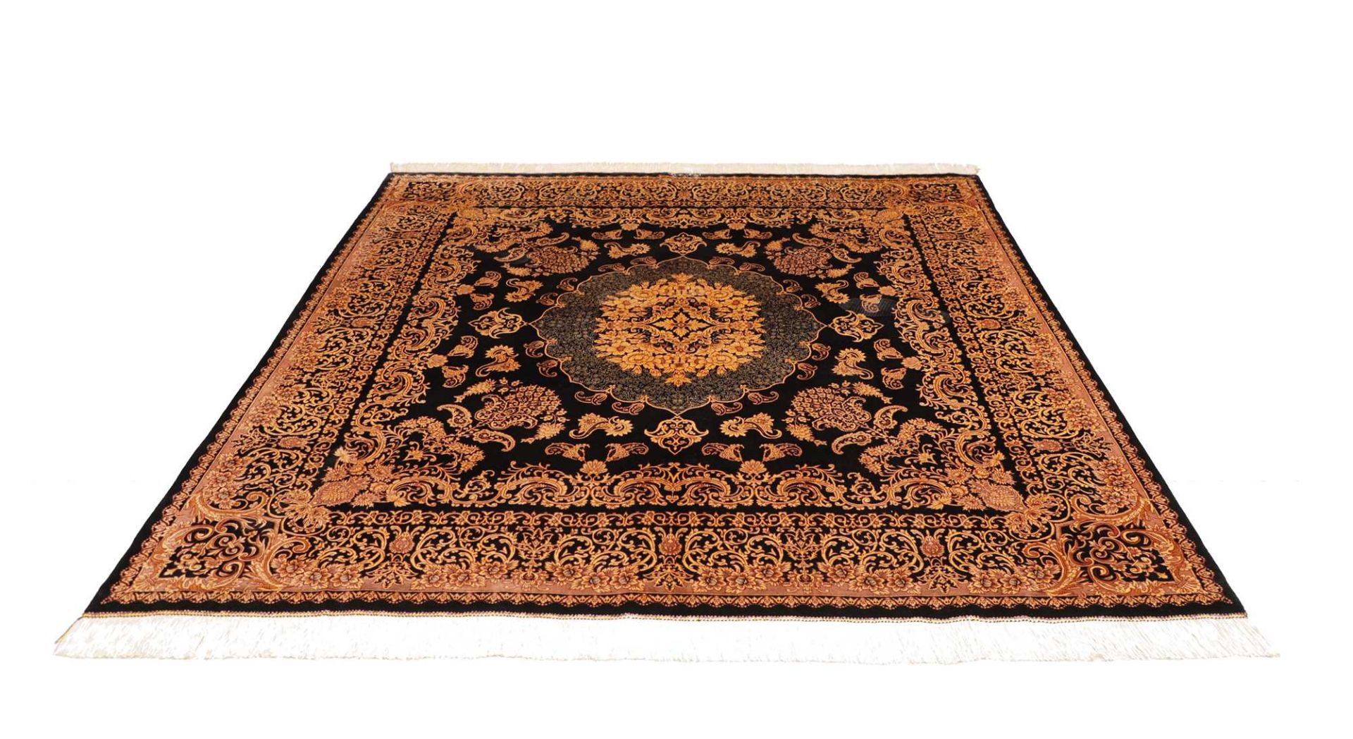 Hand-Knotted Silk Qom Persian Rug, 201 × 199 cm
