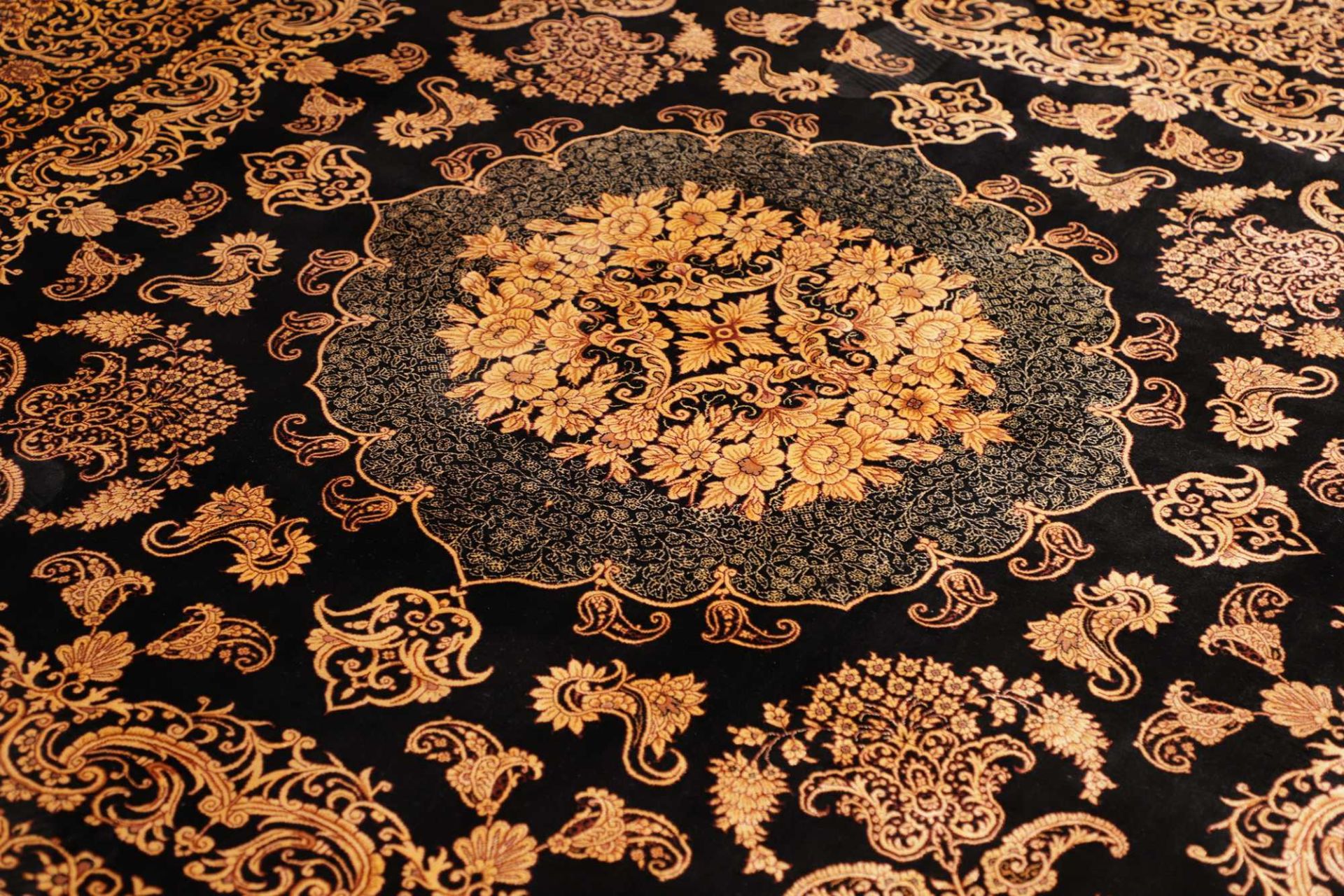 Hand-Knotted Silk Qom Persian Rug, 201 × 199 cm