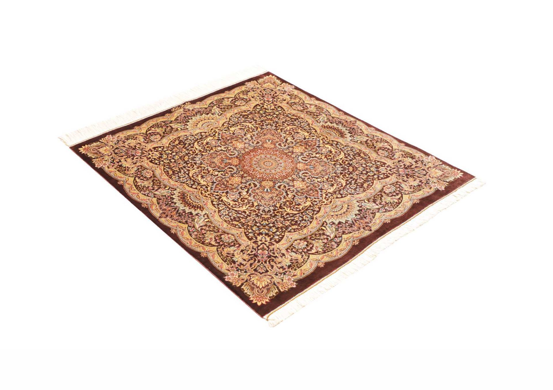 Qom Persian Rug 97 × 107 cm, Silk, hand-knotted