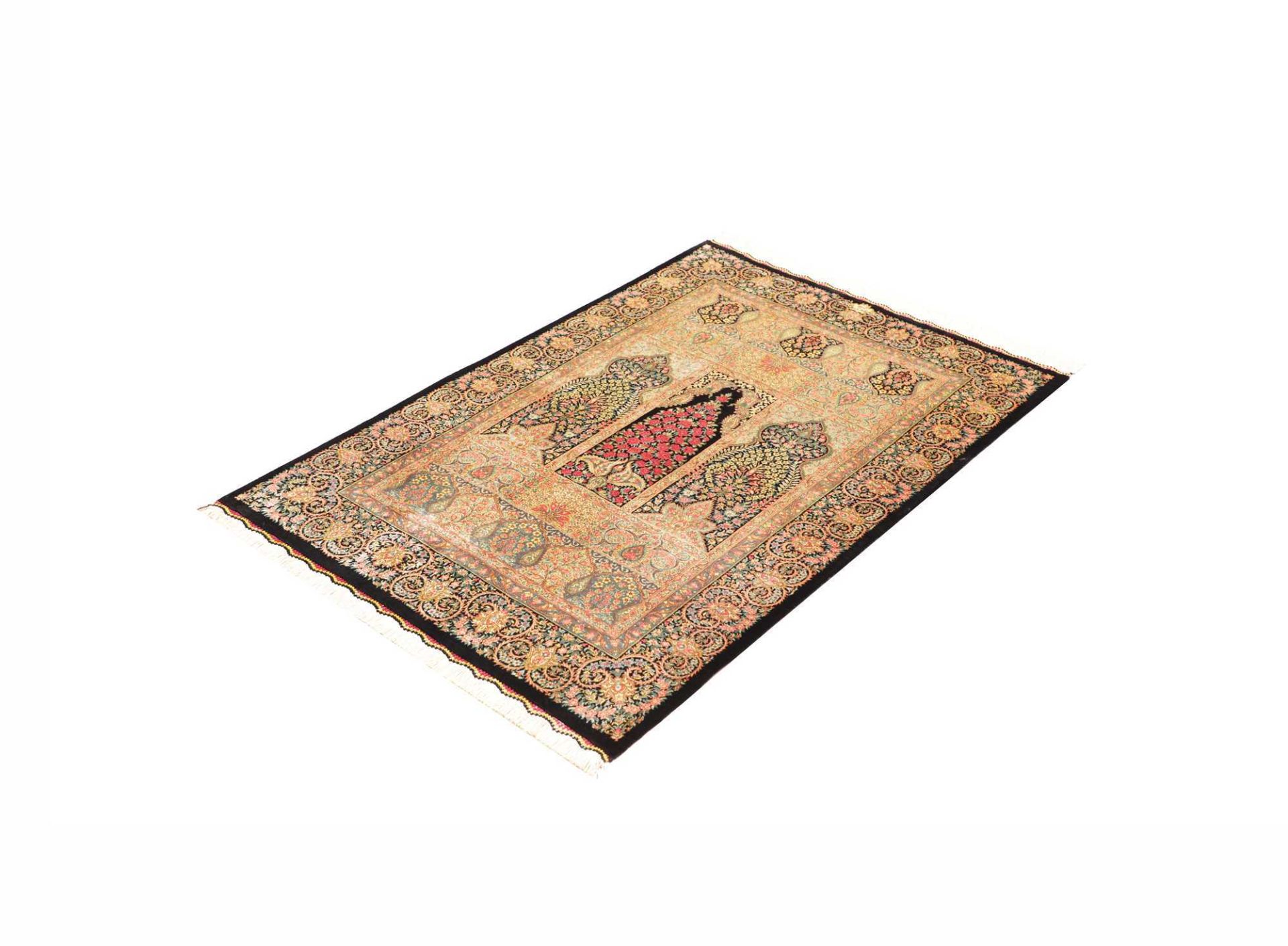 Qom Persian Rug — hand-knotted, 83 × 117 cm, Silk