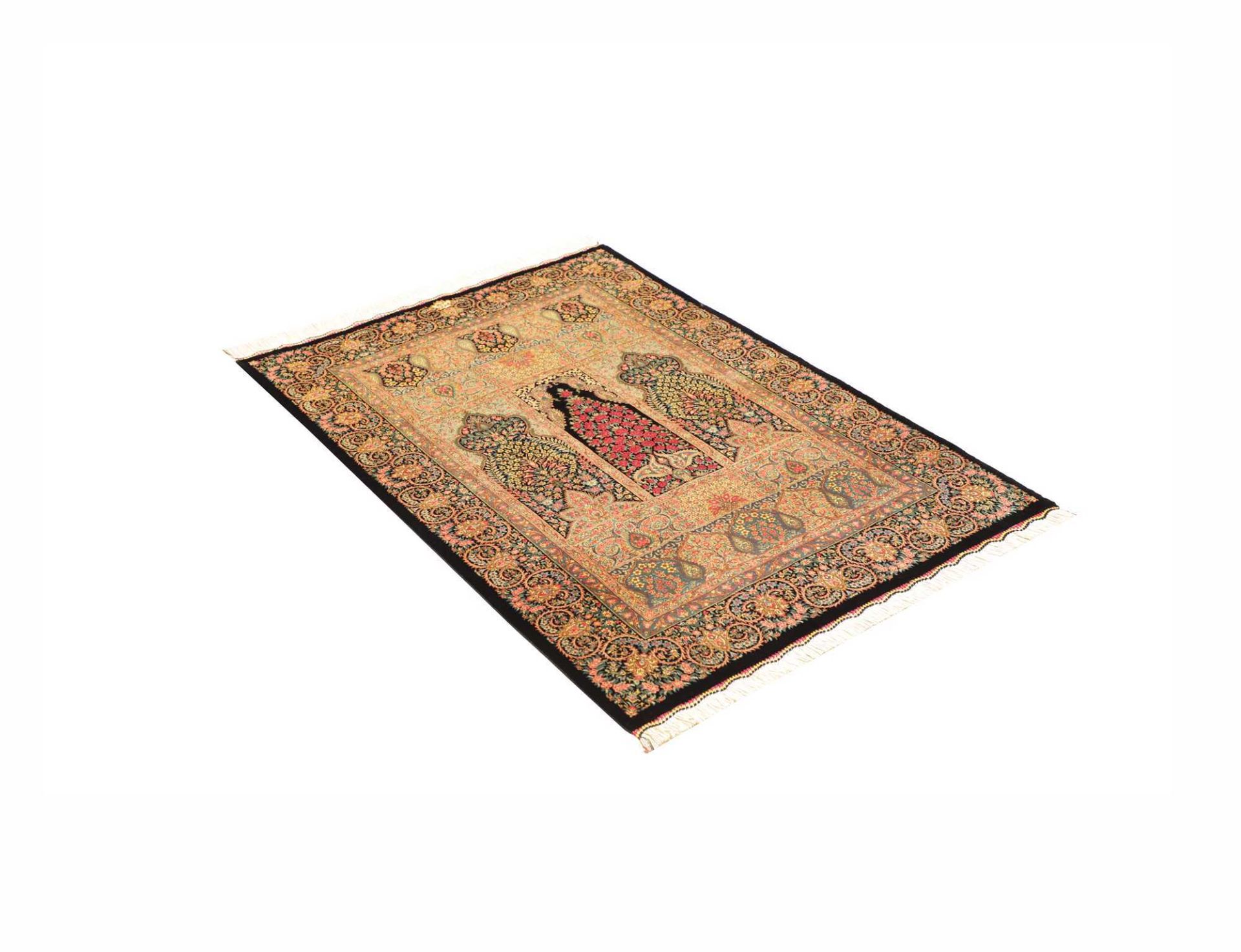 Qom Persian Rug — hand-knotted, 83 × 117 cm, Silk