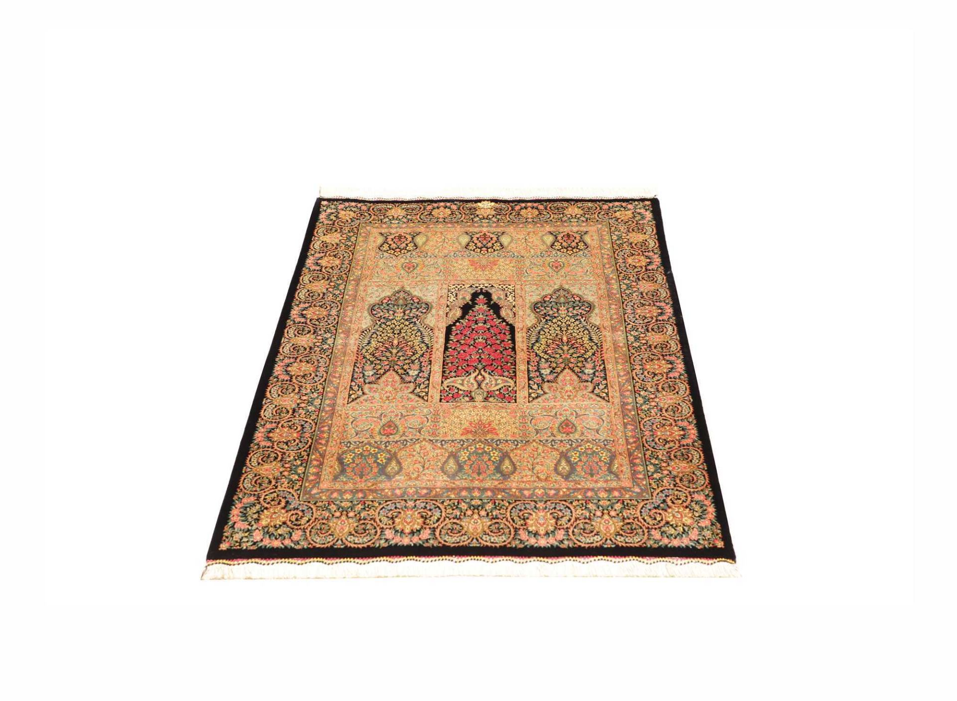 Qom Persian Rug — hand-knotted, 83 × 117 cm, Silk