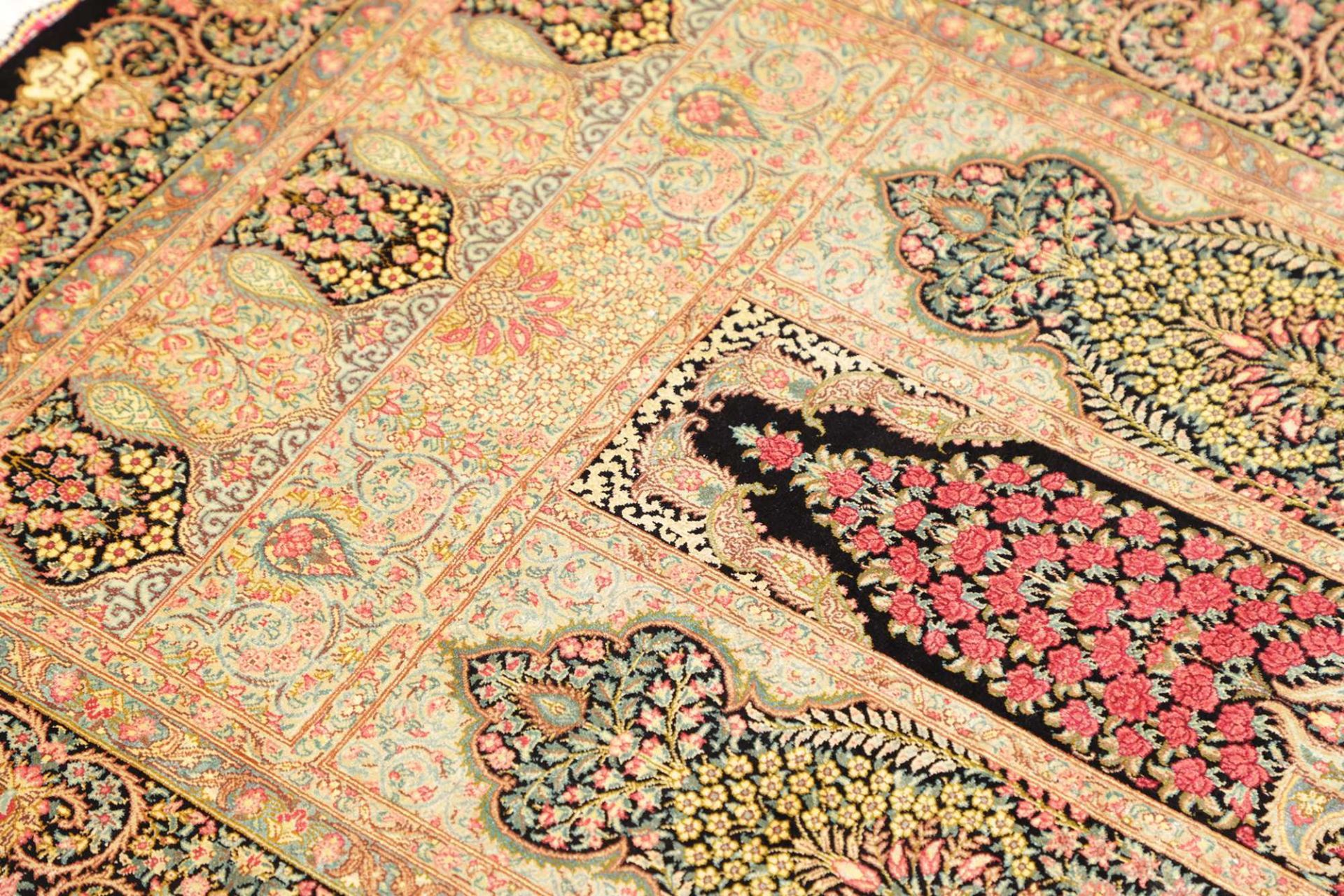 Qom Persian Rug — hand-knotted, 83 × 117 cm, Silk
