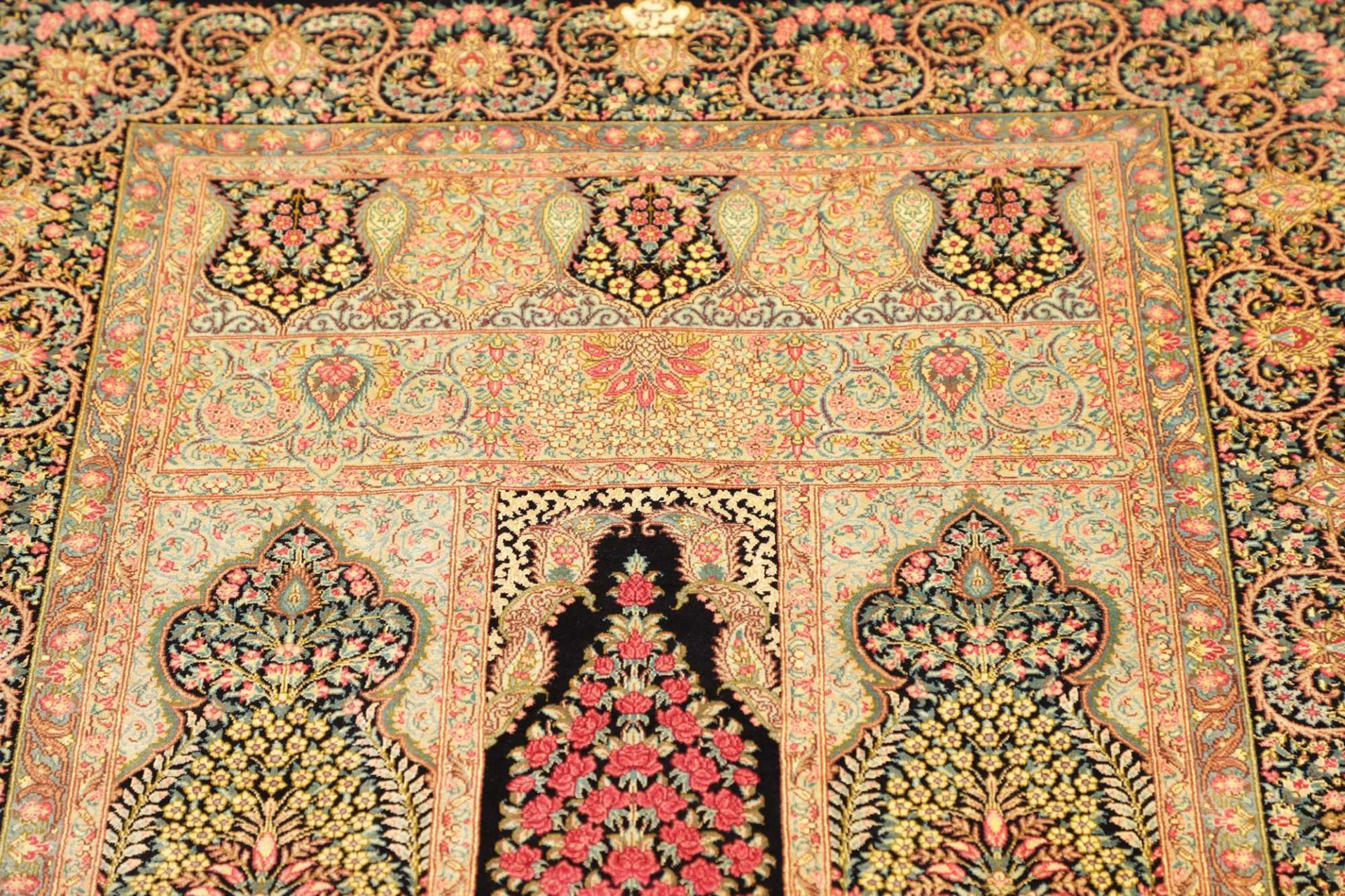Qom Persian Rug — hand-knotted, 83 × 117 cm, Silk