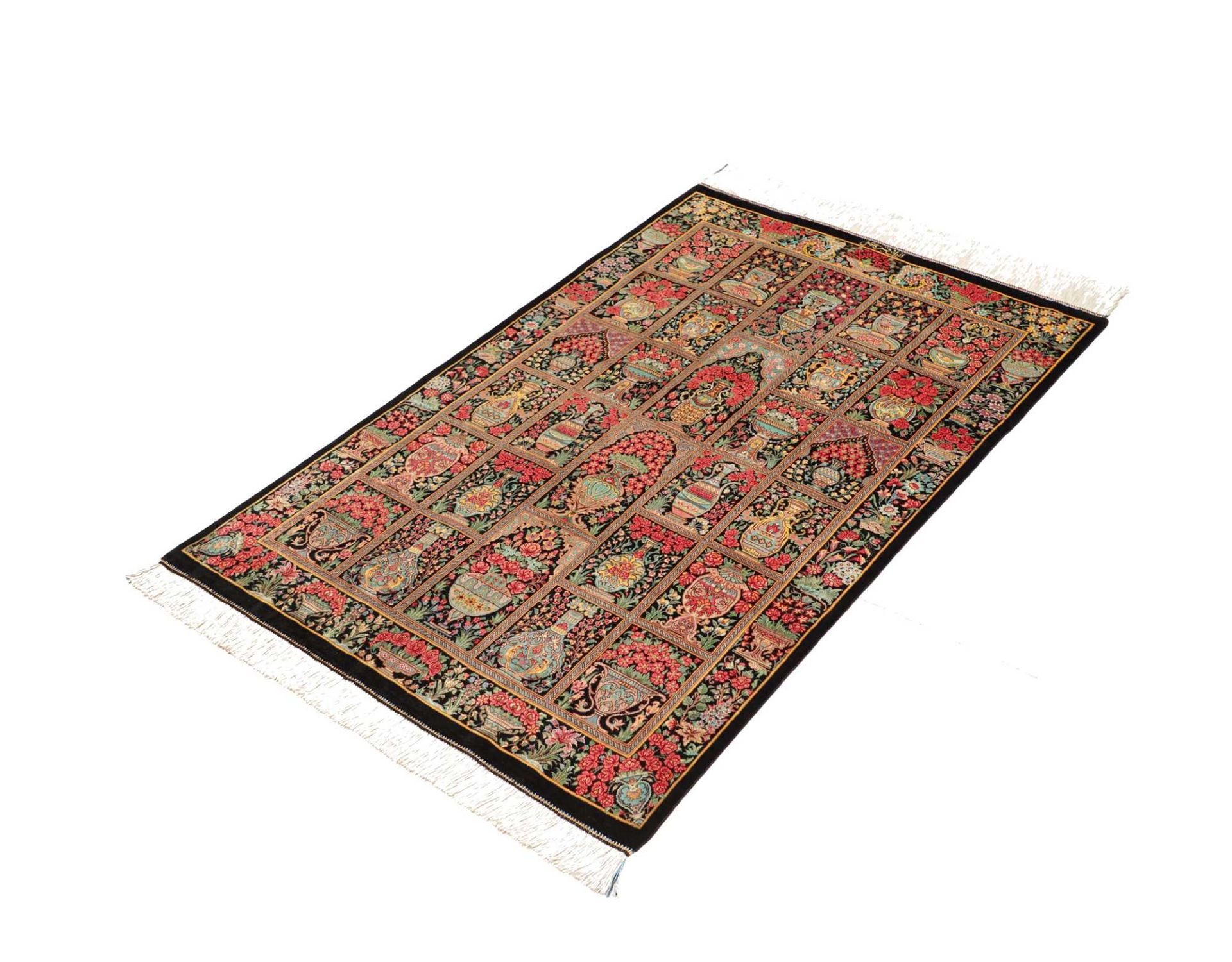 Hand-Knotted Silk Qom Persian Rug, 79 × 119 cm
