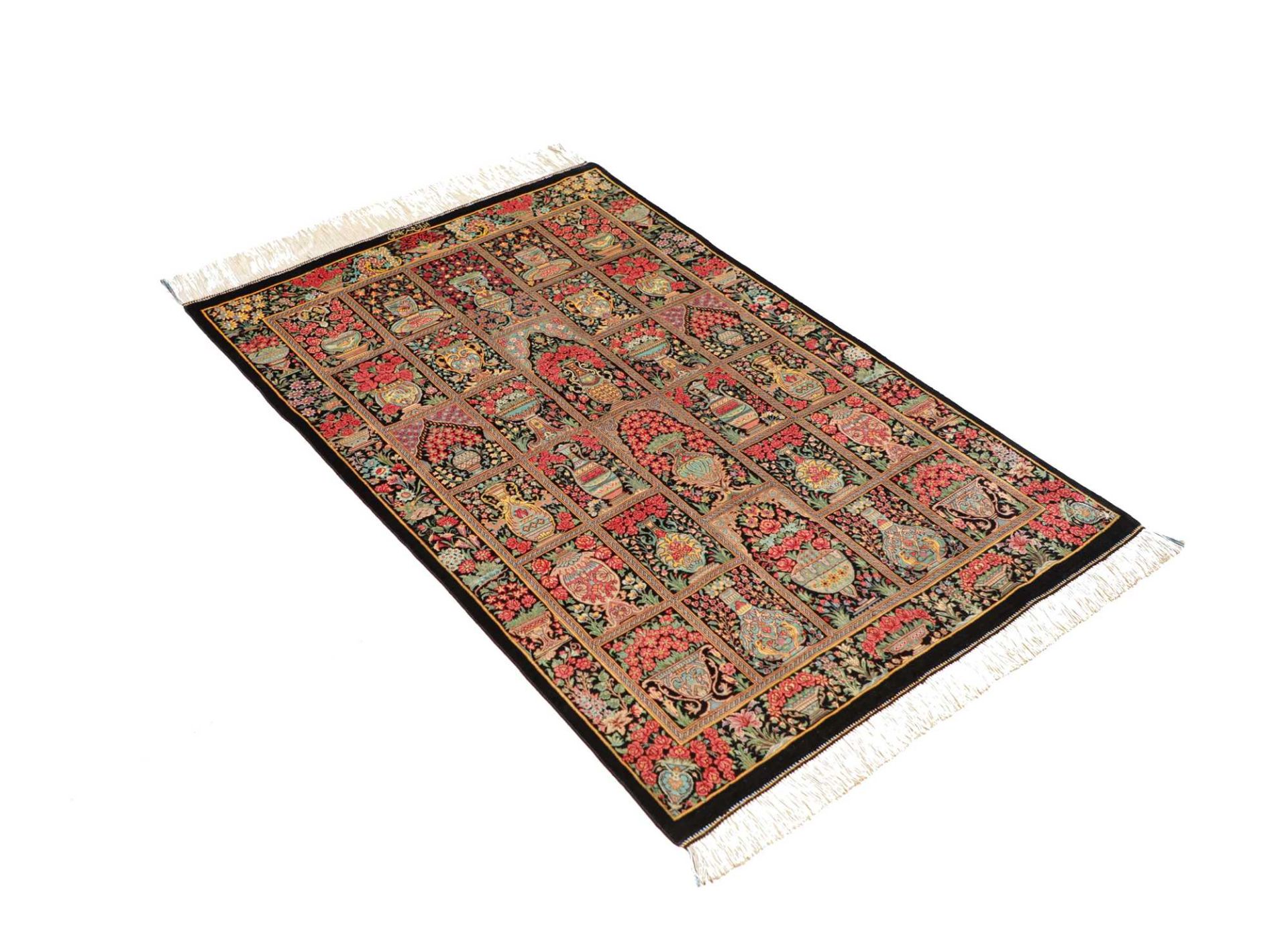 Hand-Knotted Silk Qom Persian Rug, 79 × 119 cm