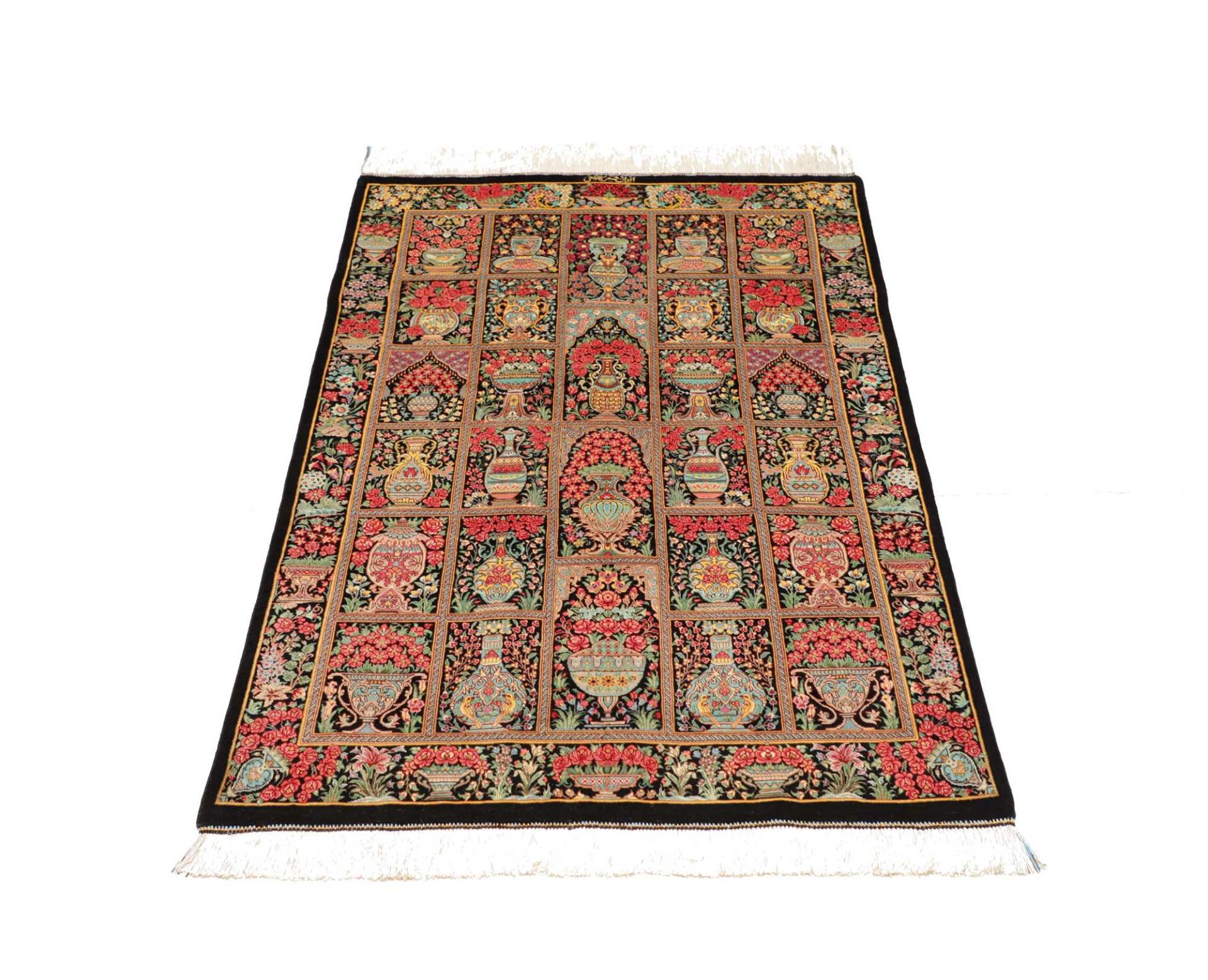Hand-Knotted Silk Qom Persian Rug, 79 × 119 cm