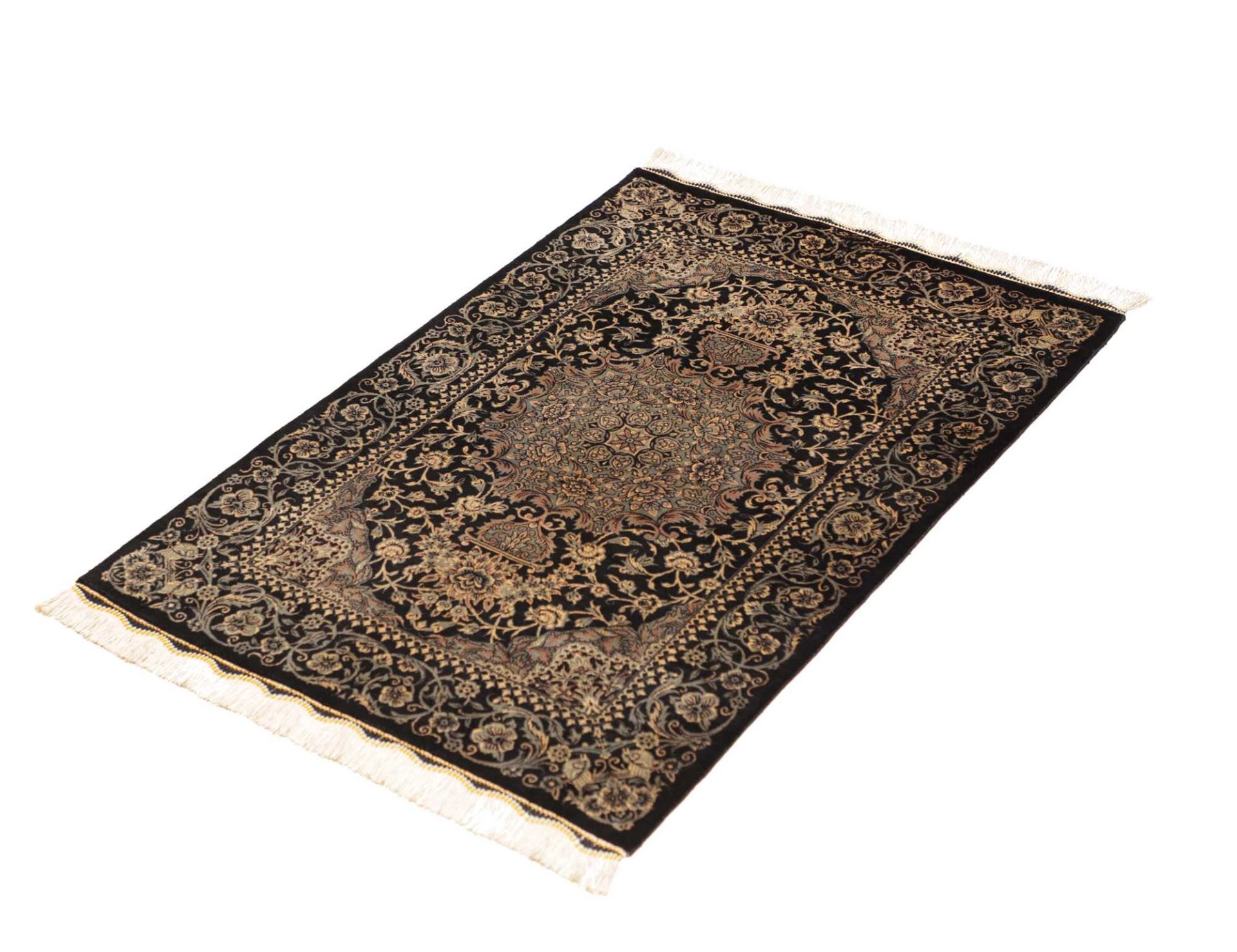 Hand-Knotted Silk Qom Persian Rug, 61 × 88 cm