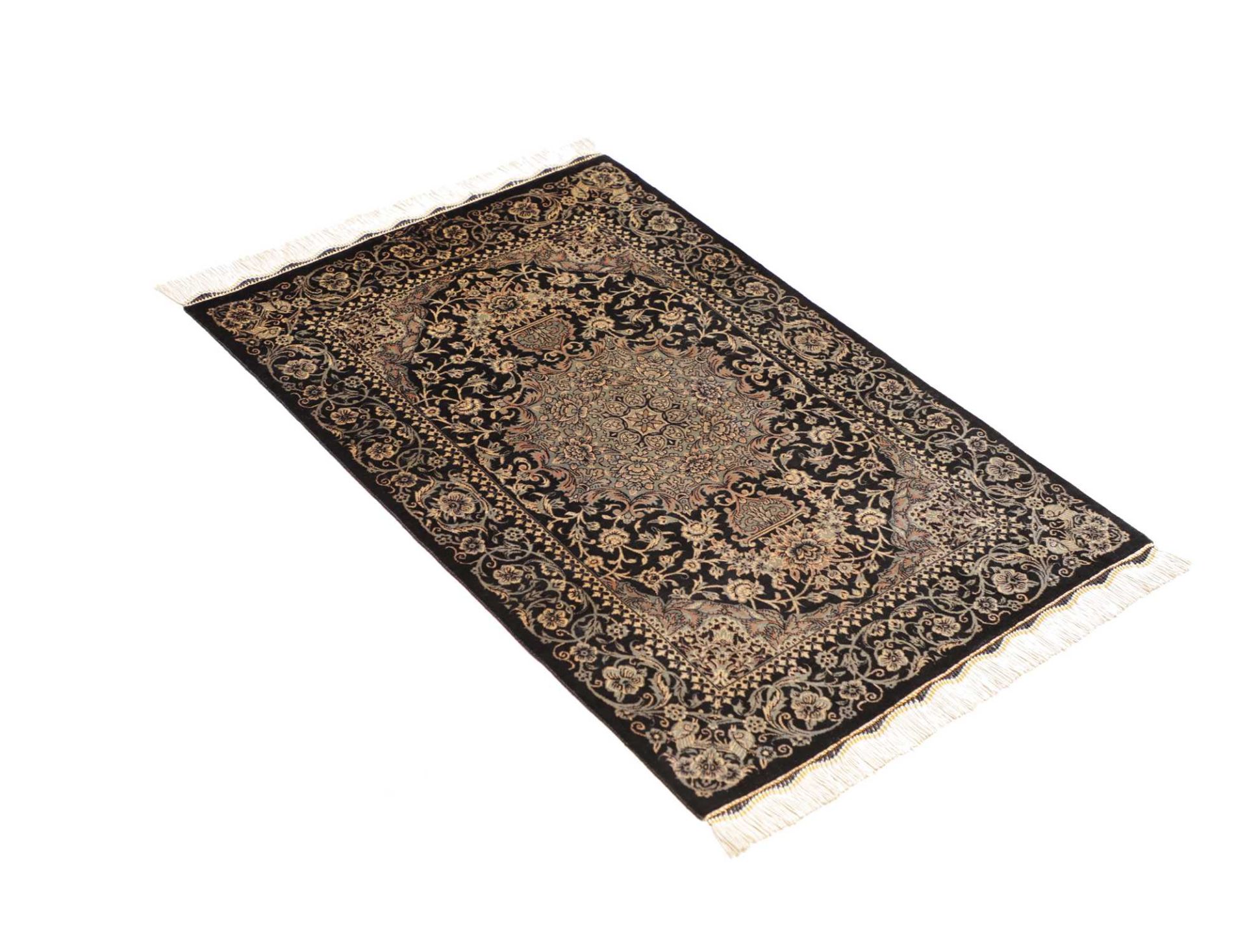 Hand-Knotted Silk Qom Persian Rug, 61 × 88 cm