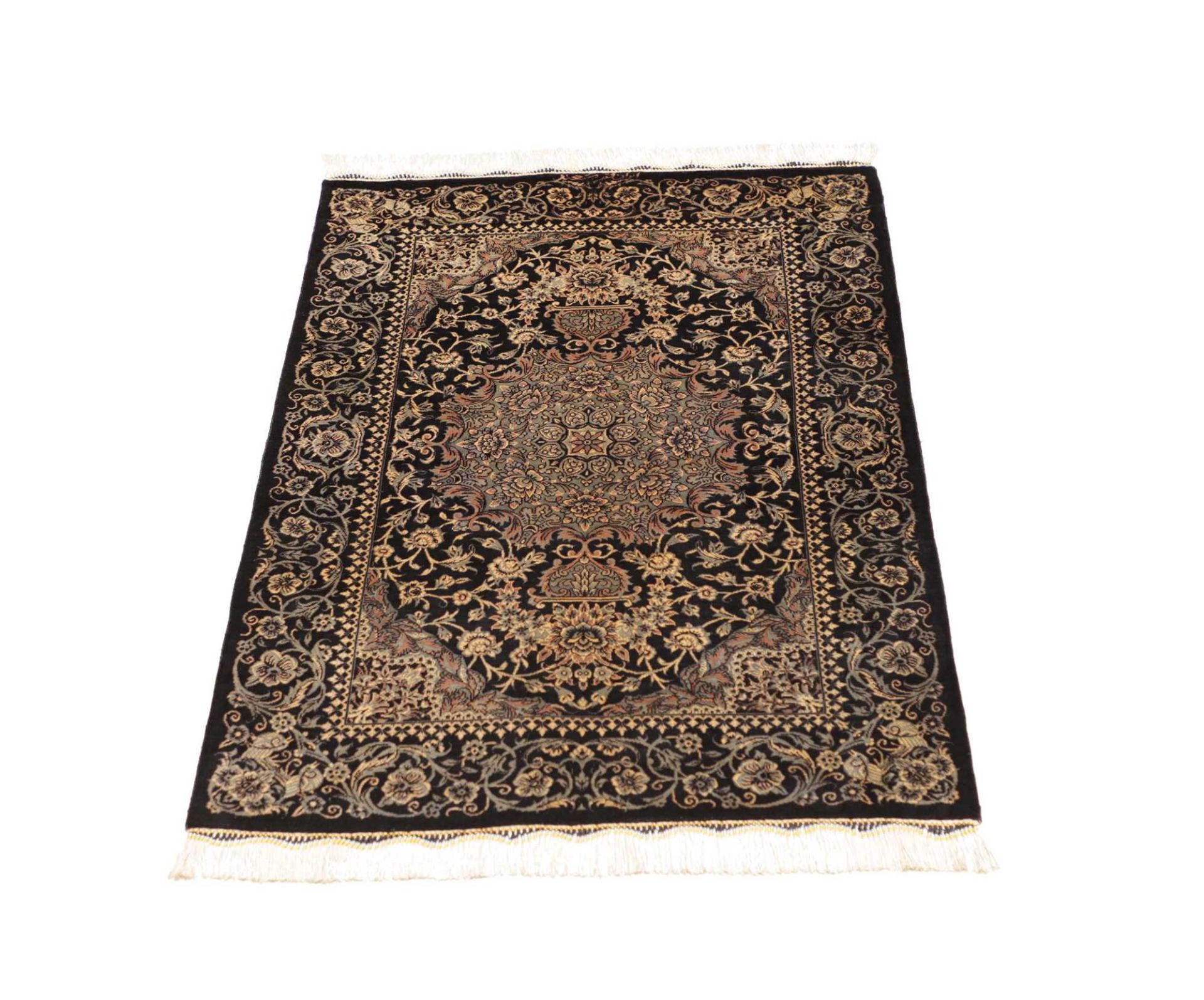 Hand-Knotted Silk Qom Persian Rug, 61 × 88 cm