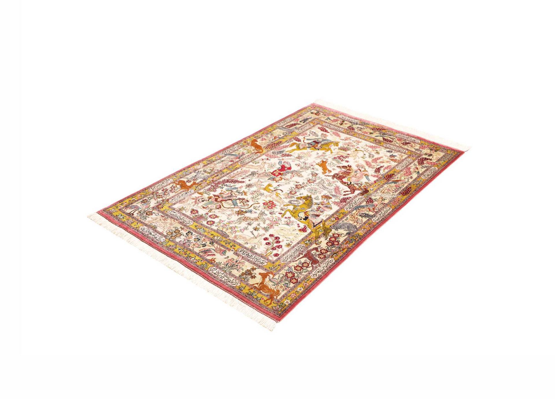 Hand-Knotted Silk Qom Persian Rug, 99 × 149 cm