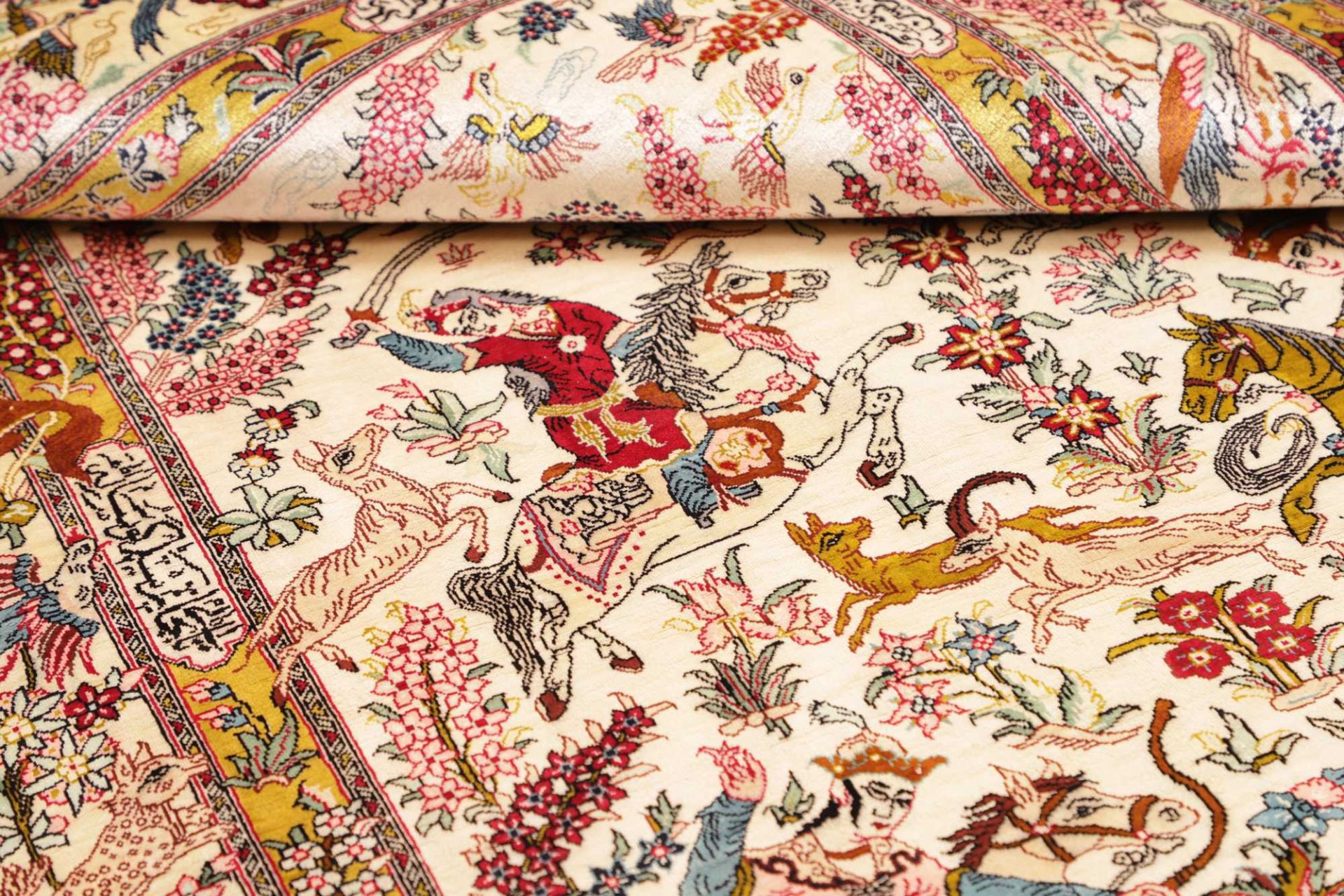 Hand-Knotted Silk Qom Persian Rug, 99 × 149 cm
