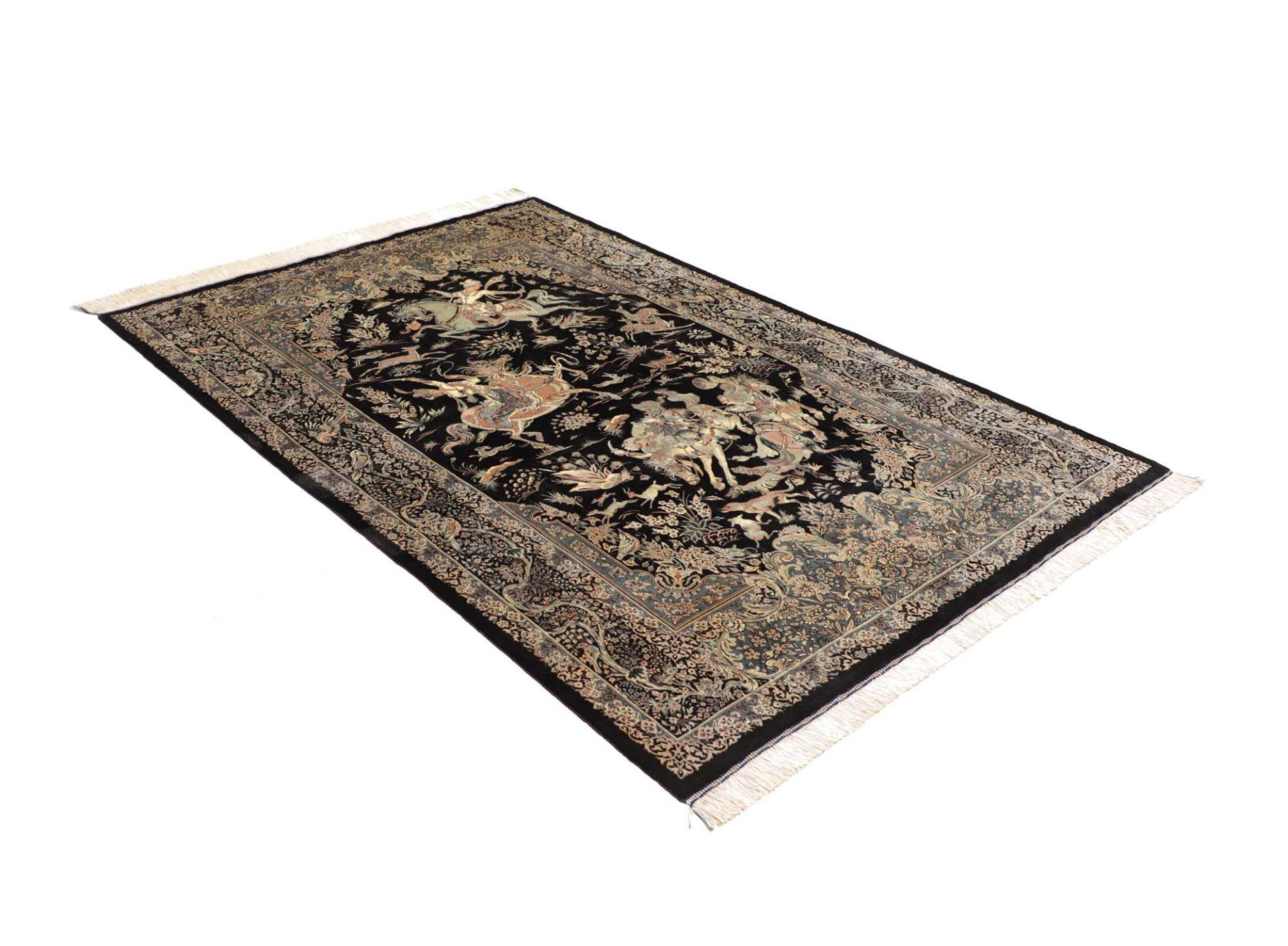 Hand-Knotted Silk Qom Persian Rug, 138 × 201 cm