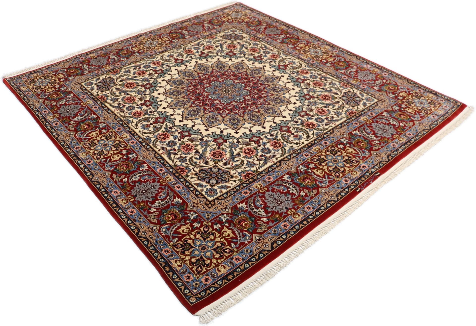 Isfahan Persian Rug — hand-knotted, 193 × 200 cm, Wool & Silk
