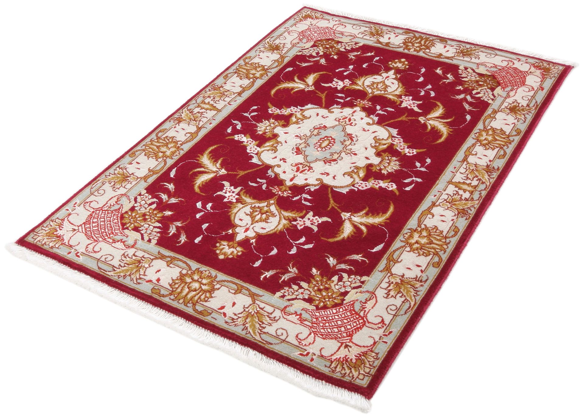 Tabriz Persian Rug — hand-knotted, 60 × 90 cm, Wool & Silk