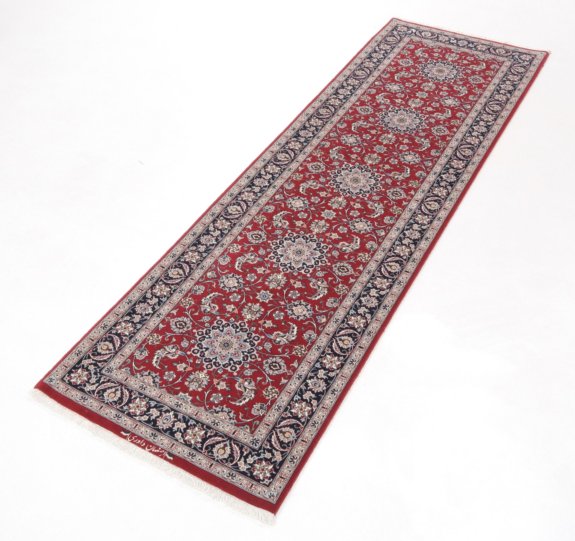 Isfahan Persian Rug — hand-knotted, 77 × 266 cm, Wool & Silk