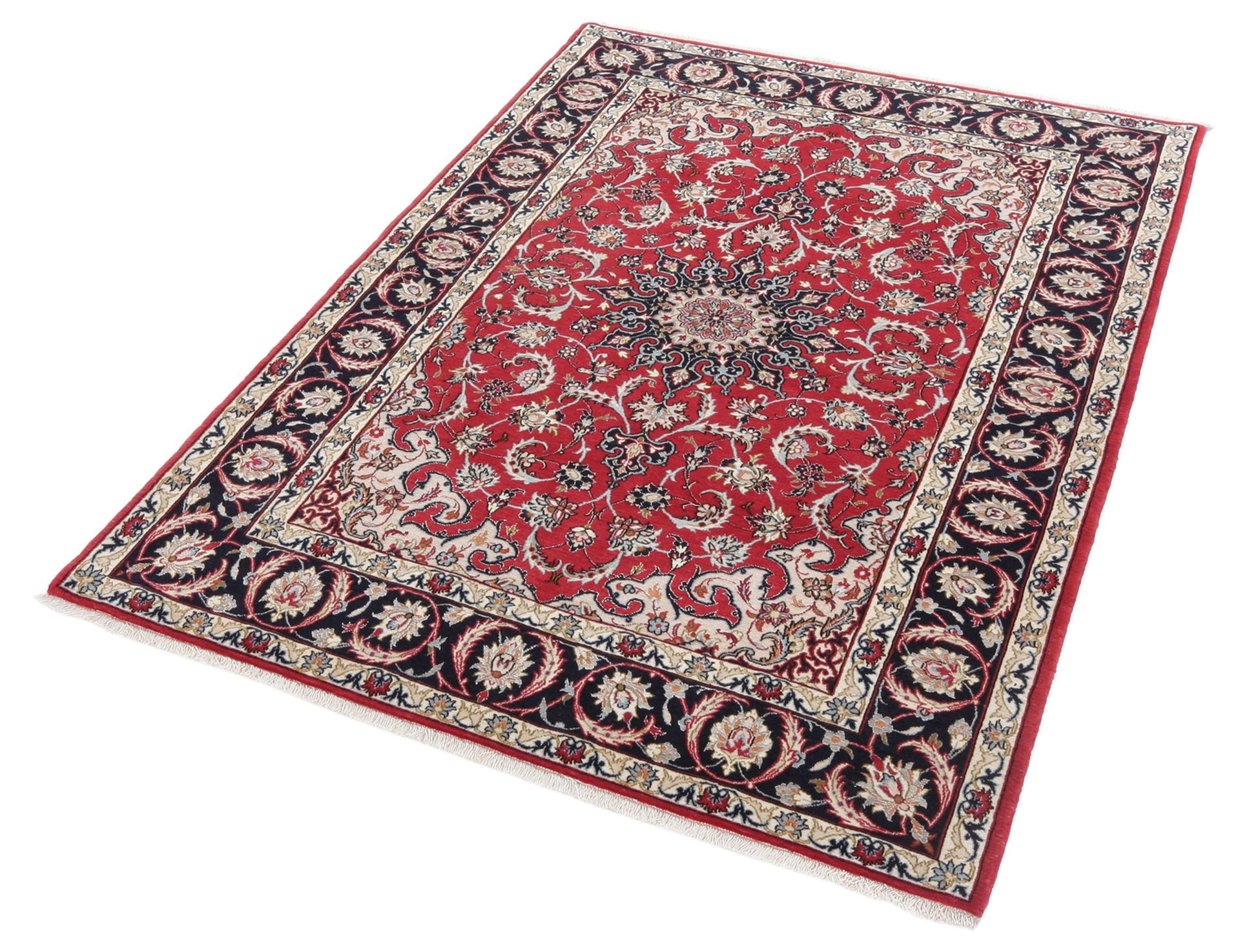 Hand-Knotted Wool & Silk Isfahan Persian Rug, 110 × 162 cm