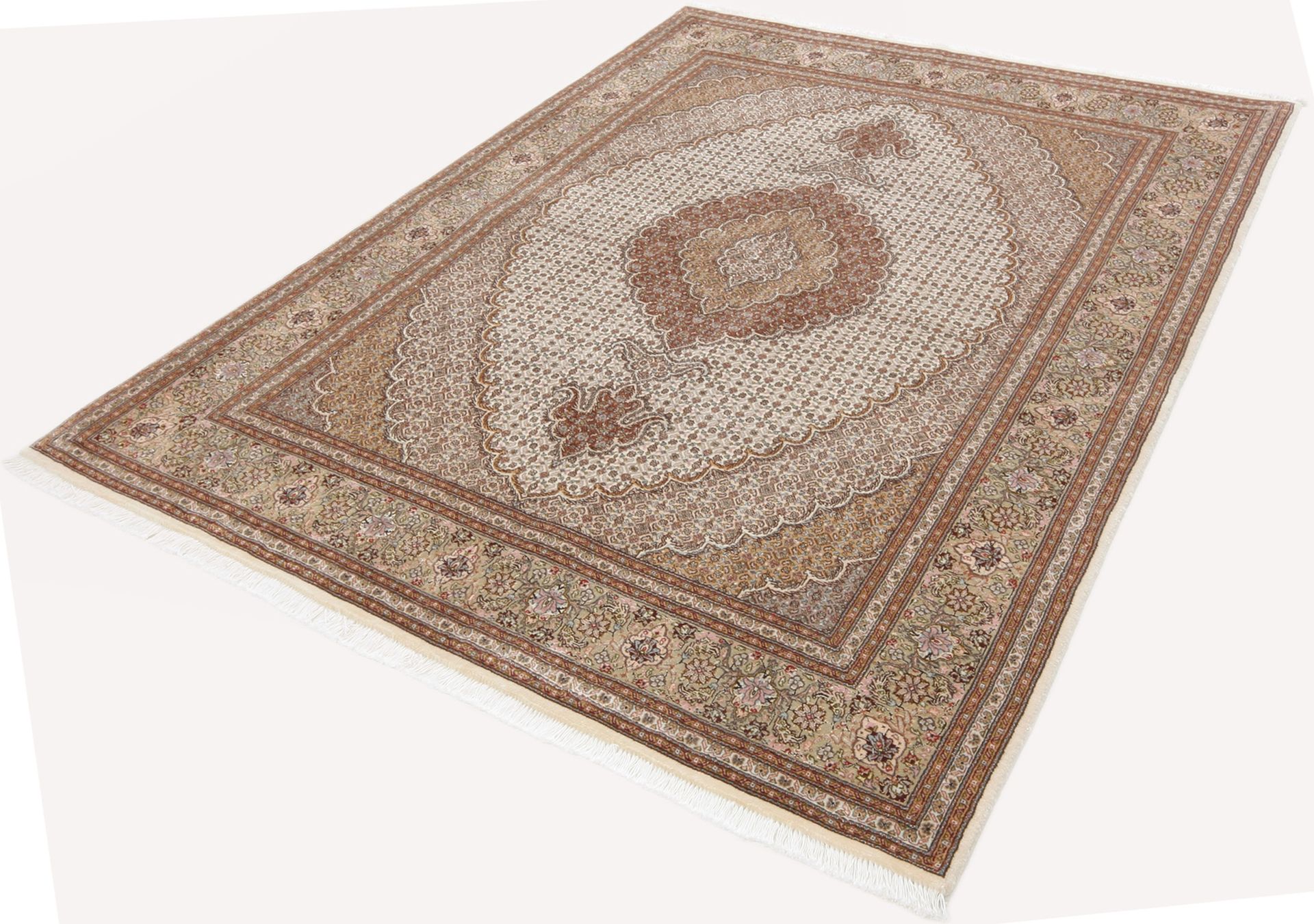 Hand-Knotted Wool & Silk Tabriz Persian Rug, 153 × 205 cm