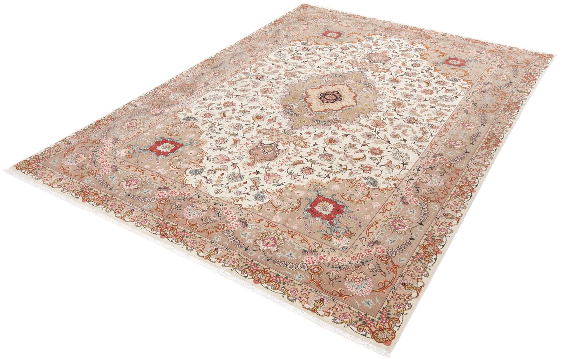 Hand-Knotted Wool & Silk Tabriz Persian Rug, 205 × 305 cm
