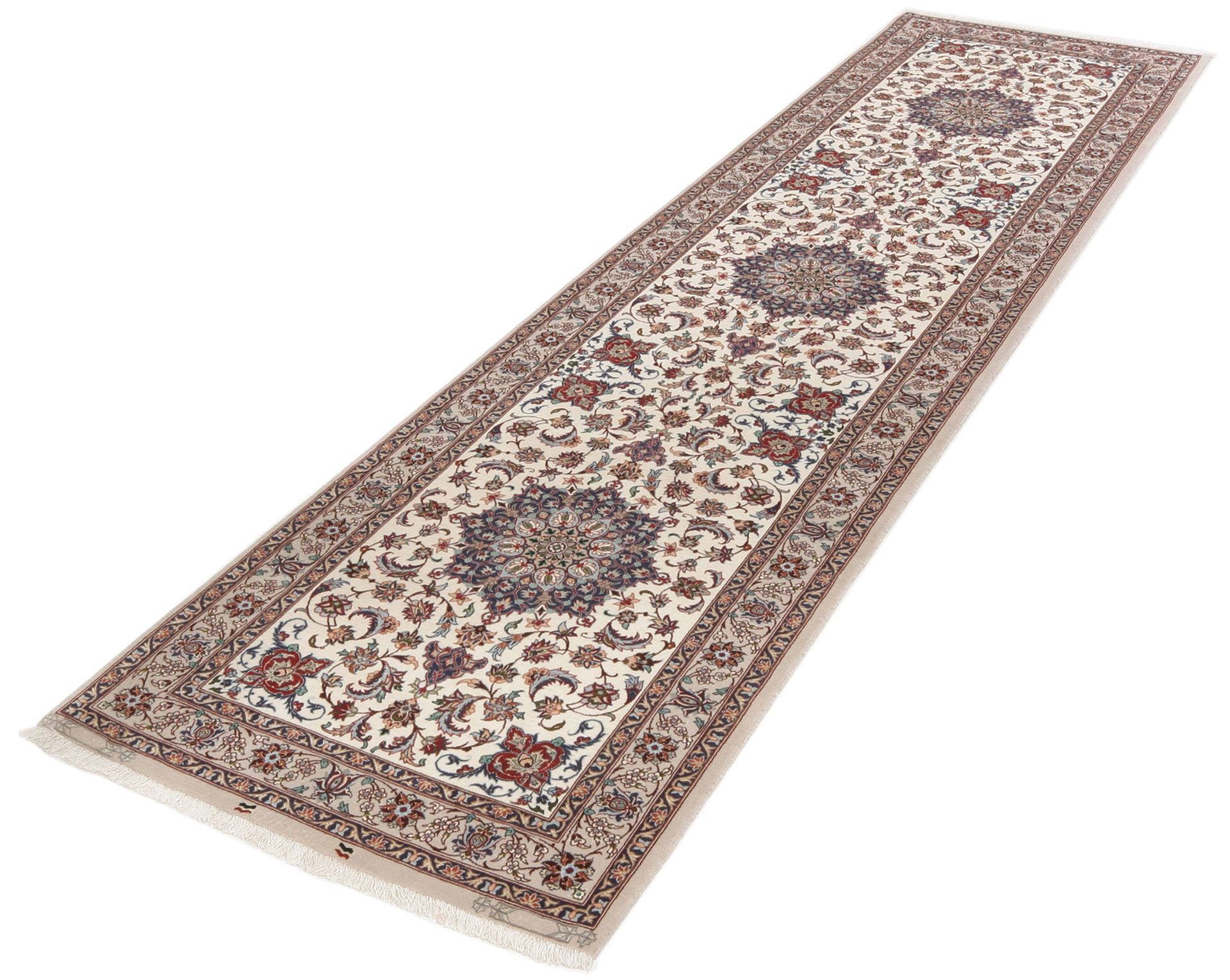 Isfahan Persian Rug — hand-knotted, 75 × 303 cm, Wool & Silk