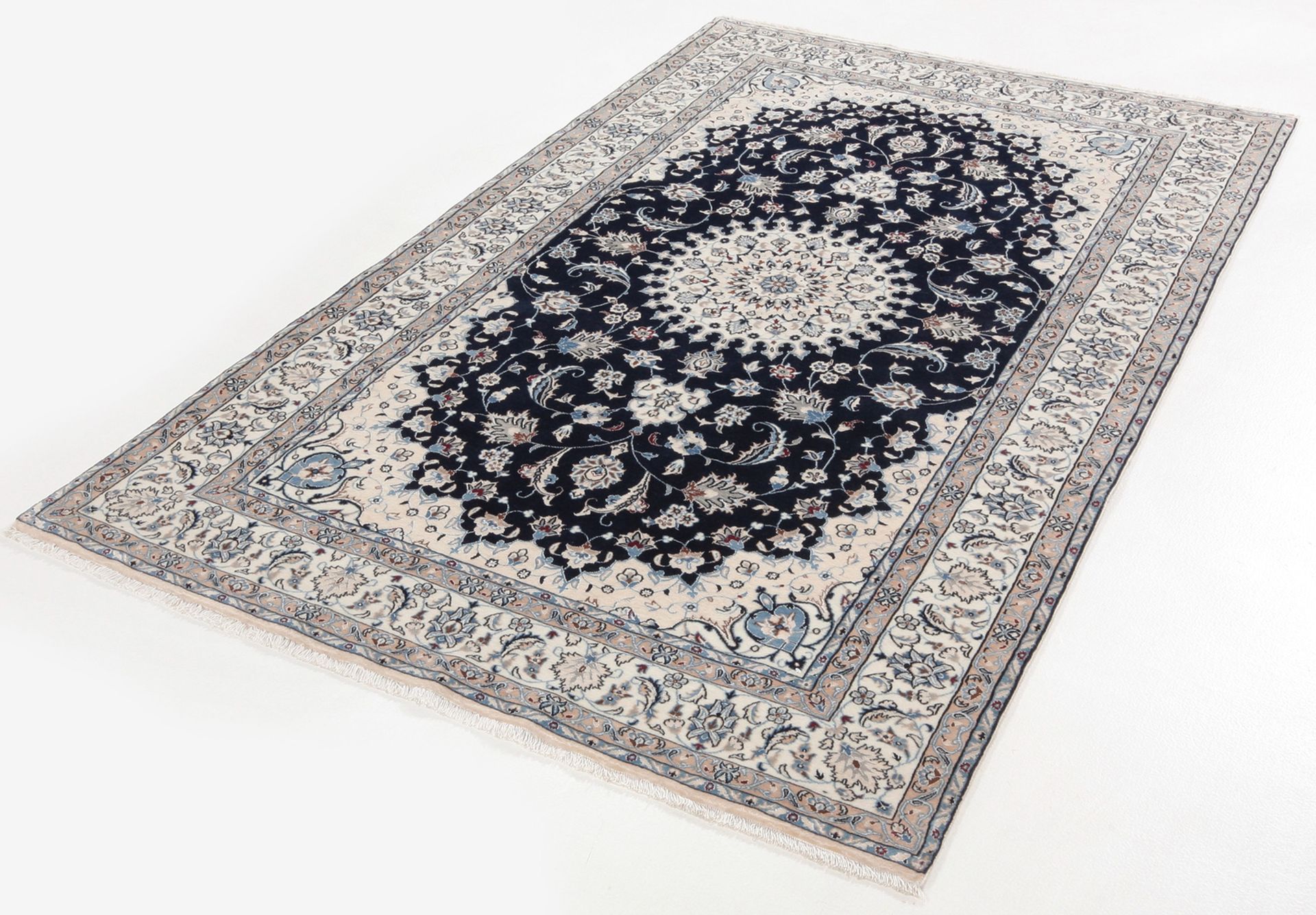 Nain Persian Rug — hand-knotted, 128 × 212 cm, Wool & Silk