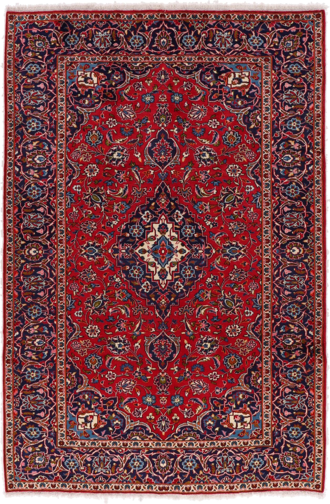 Hand-Knotted Wool & Silk Kashan Persian Rug, 200 × 300 cm