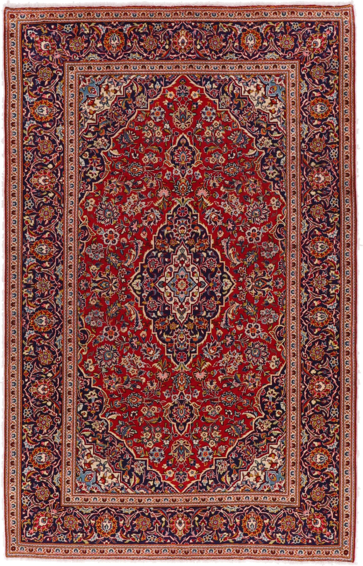 Hand-Knotted Wool & Silk Kashan Persian Rug, 203 × 318 cm
