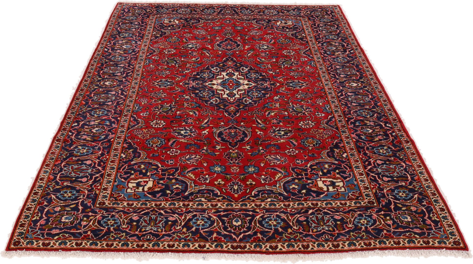 Hand-Knotted Wool & Silk Kashan Persian Rug, 200 × 300 cm