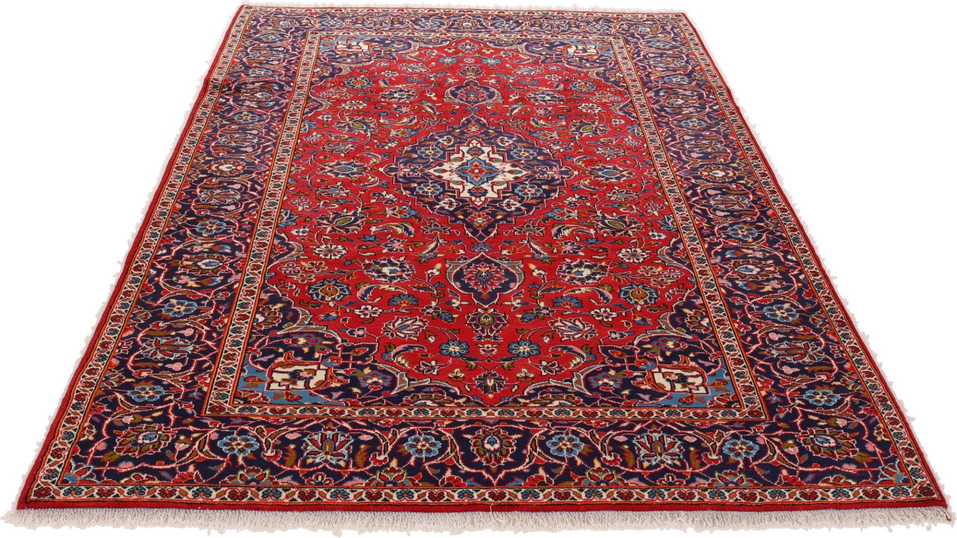 Hand-Knotted Wool & Silk Kashan Persian Rug, 200 × 300 cm