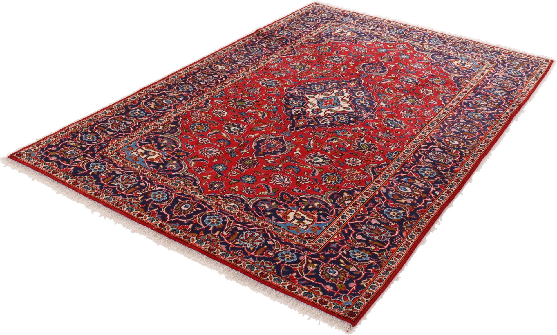 Hand-Knotted Wool & Silk Kashan Persian Rug, 200 × 300 cm