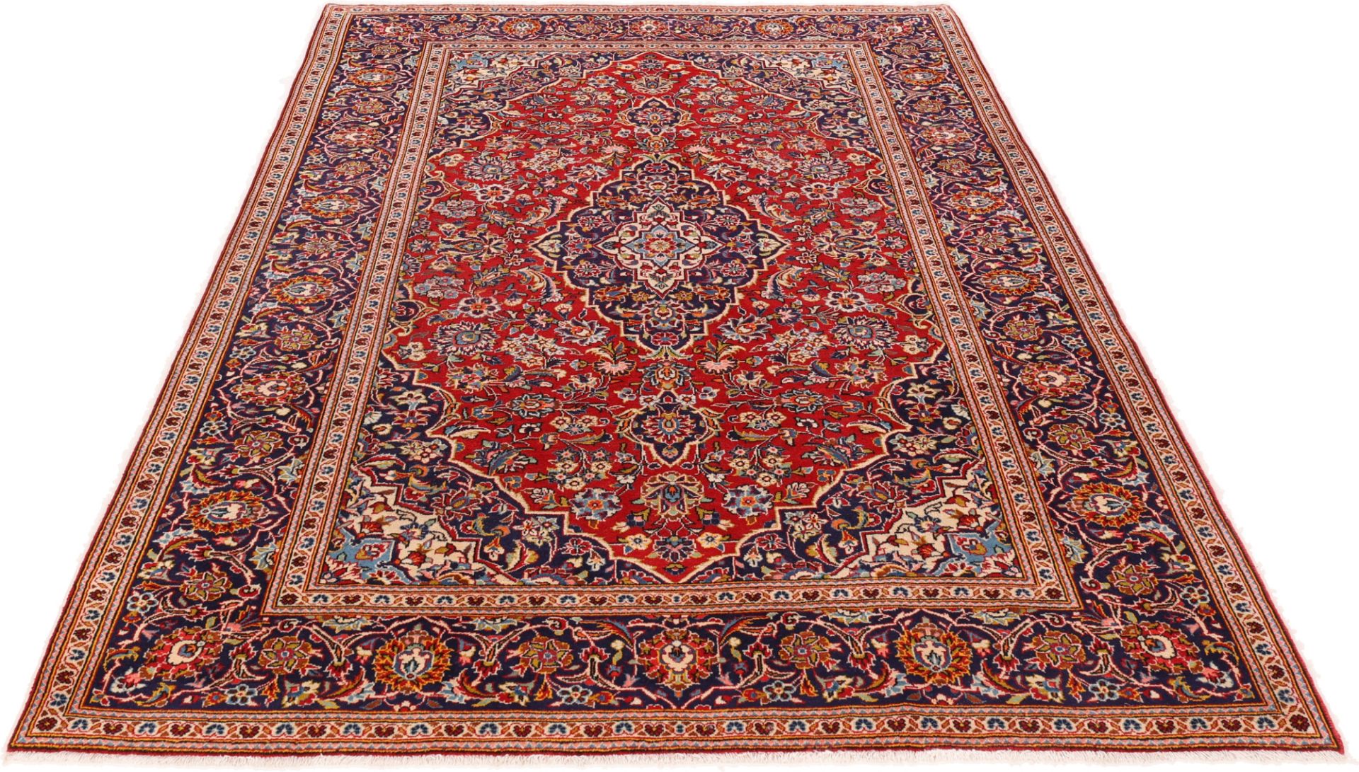 Hand-Knotted Wool & Silk Kashan Persian Rug, 203 × 318 cm