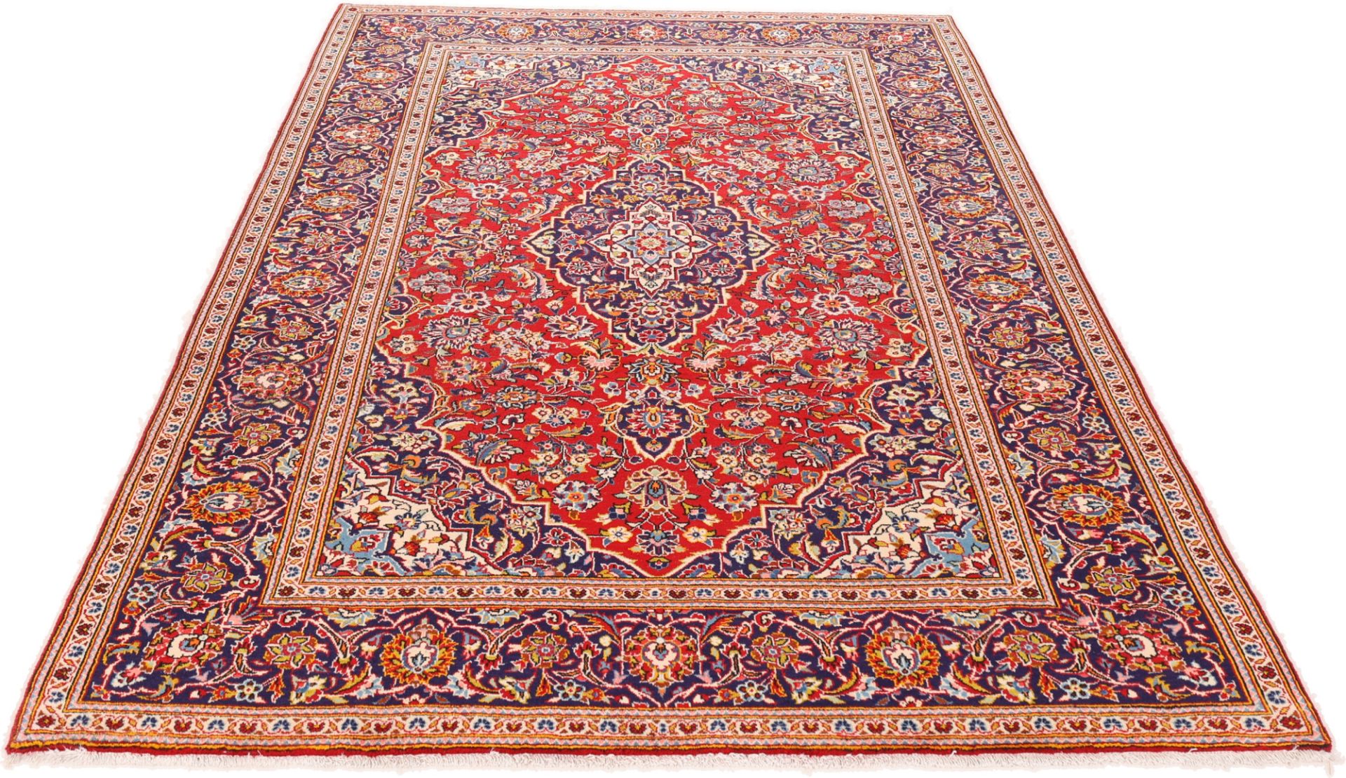 Hand-Knotted Wool & Silk Kashan Persian Rug, 203 × 318 cm