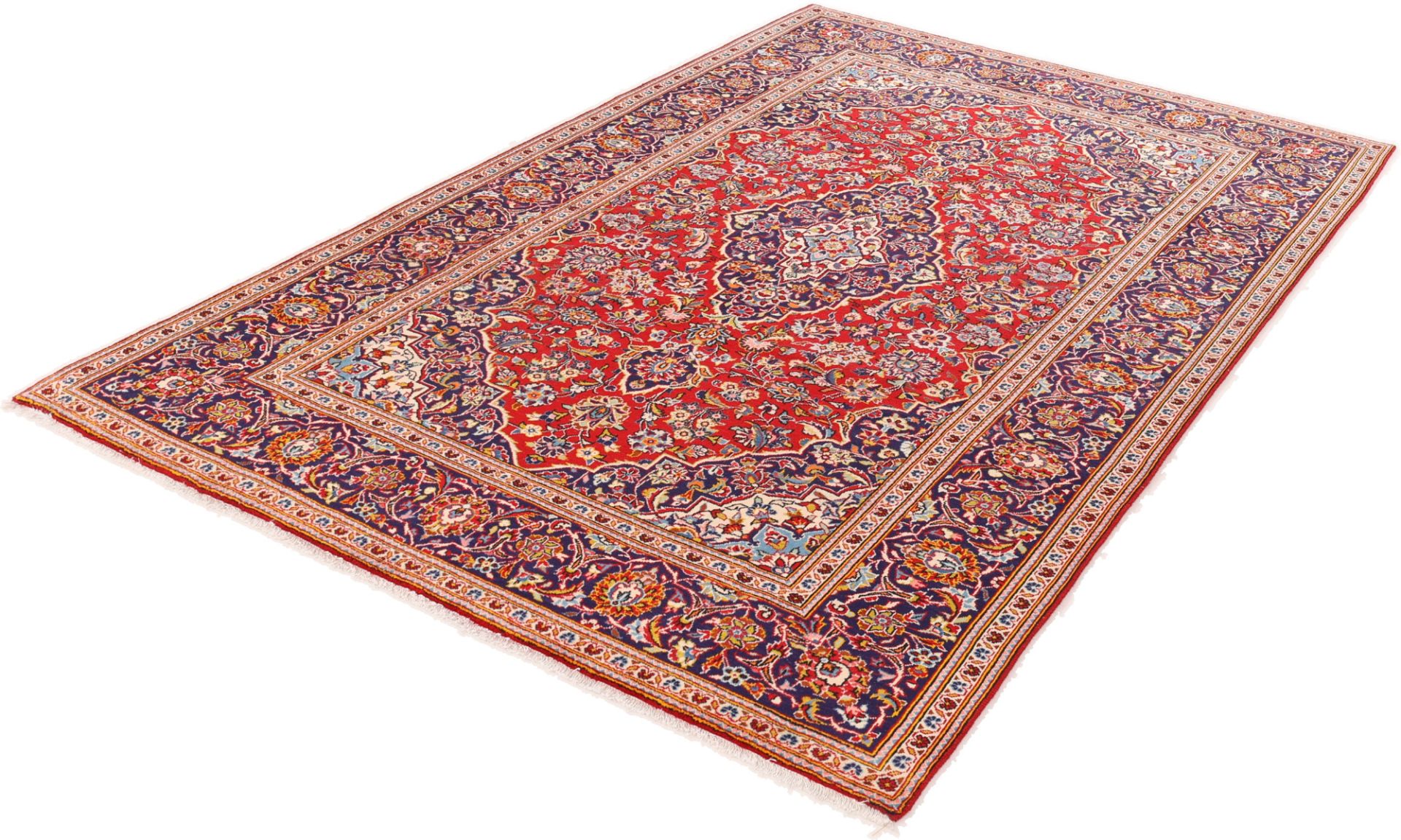 Hand-Knotted Wool & Silk Kashan Persian Rug, 203 × 318 cm