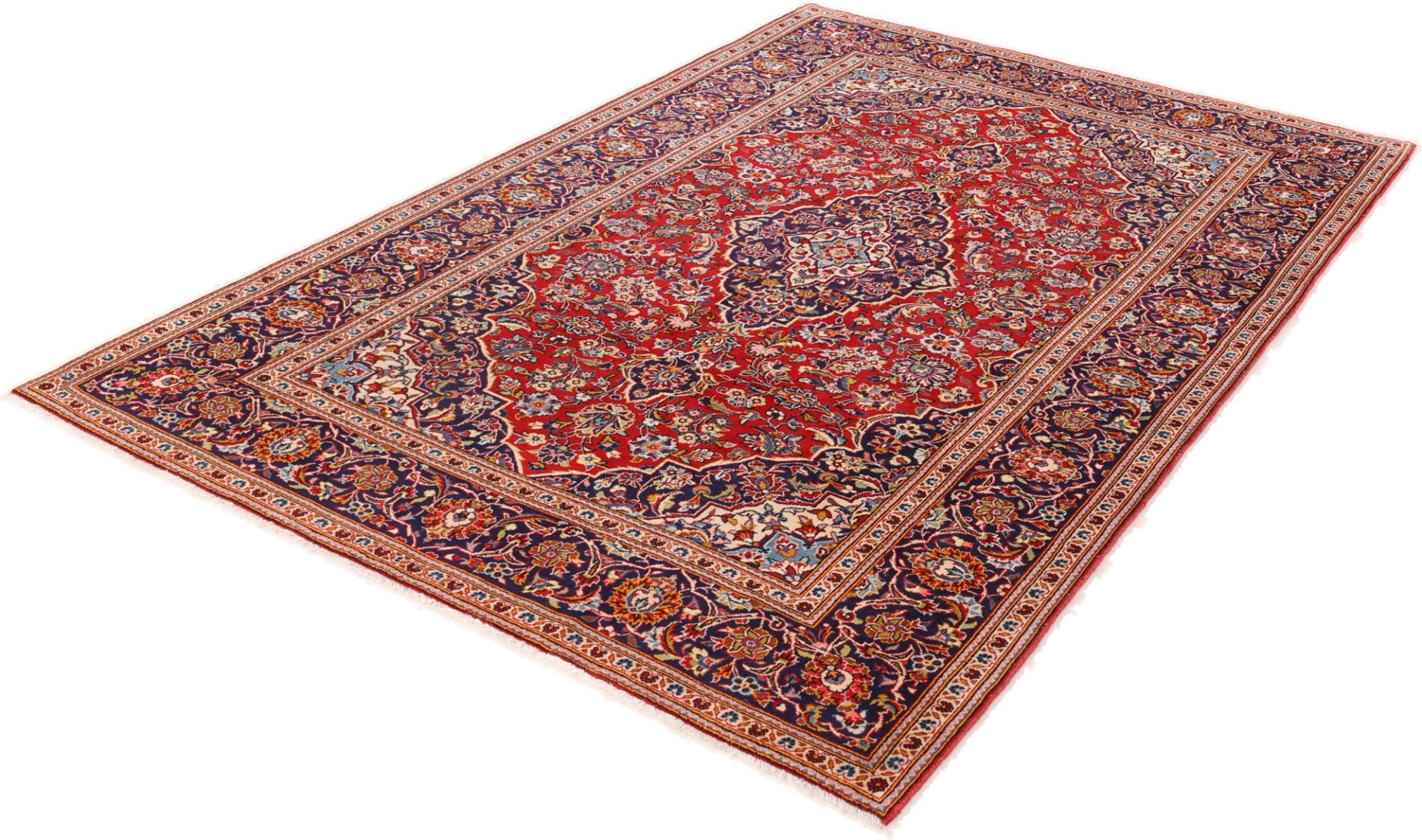 Hand-Knotted Wool & Silk Kashan Persian Rug, 203 × 318 cm