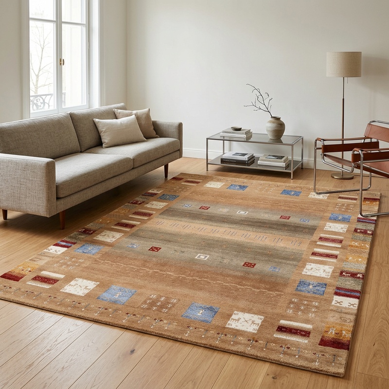 orientteppich-indien-251-x-179-cm-wolle-handgeknupft-rot-orange-1 Hand-Knotted Wool Loribaft Indian Rug, 251 × 179 cm