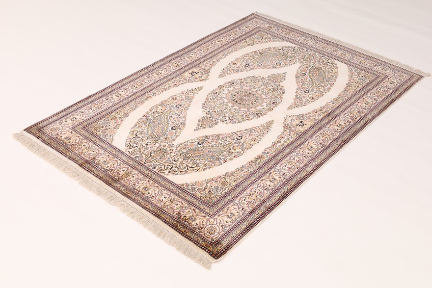 Hand-Knotted Silk Kashmir Indian Rug, 191 × 124 cm