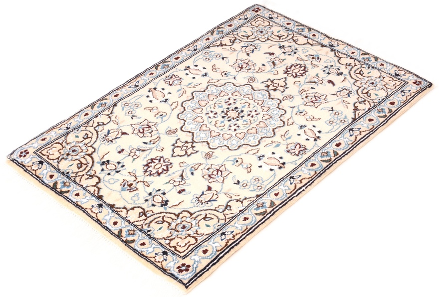 Hand-Knotted Wool & Silk Nain Persian Rug, 90 × 60 cm