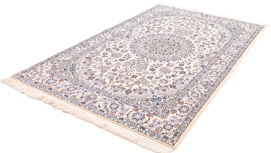 Hand-Knotted Wool & Silk Nain Persian Rug, 211 × 130 cm