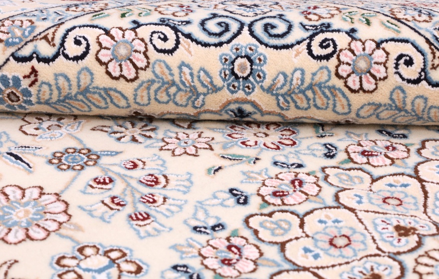 Hand-Knotted Wool & Silk Nain Persian Rug, 211 × 130 cm