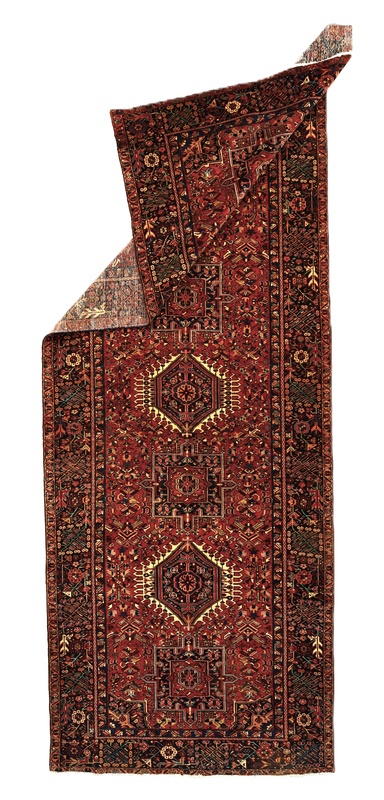 Antique Heriz Persian Rug — 390 × 145 cm, Wool & Silk