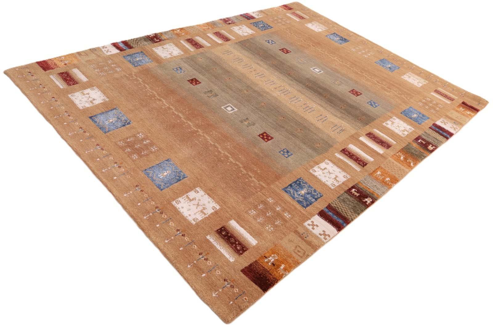 orientteppich-indien-251-x-179-cm-wolle-handgeknuepft-rot-orange-5 Hand-Knotted Wool Loribaft Indian Rug, 251 × 179 cm