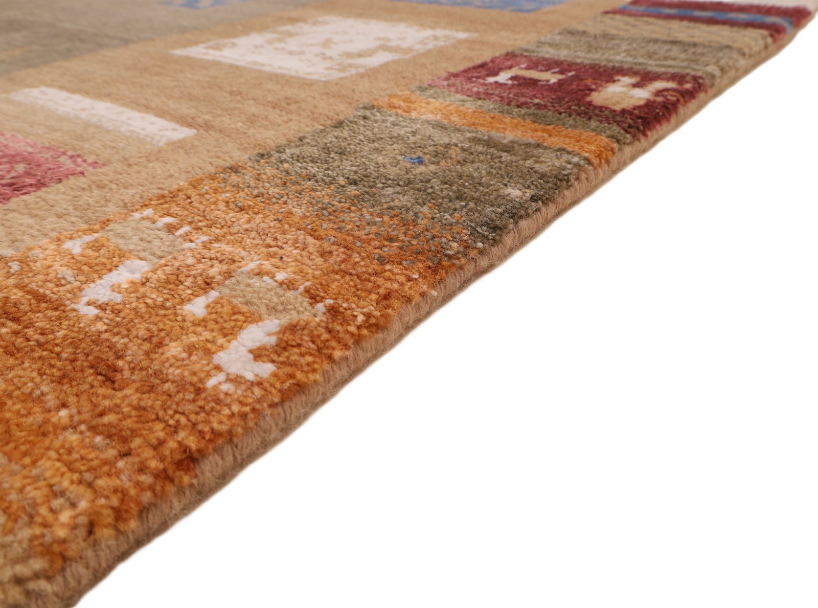orientteppich-indien-251-x-179-cm-wolle-handgeknuepft-rot-orange-7 Hand-Knotted Wool Loribaft Indian Rug, 251 × 179 cm
