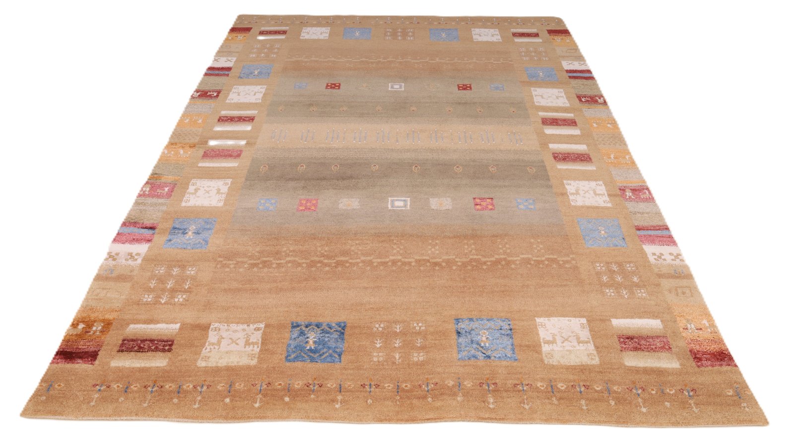 orientteppich-indien-251-x-179-cm-wolle-handgeknuepft-rot-orange-9 Hand-Knotted Wool Loribaft Indian Rug, 251 × 179 cm